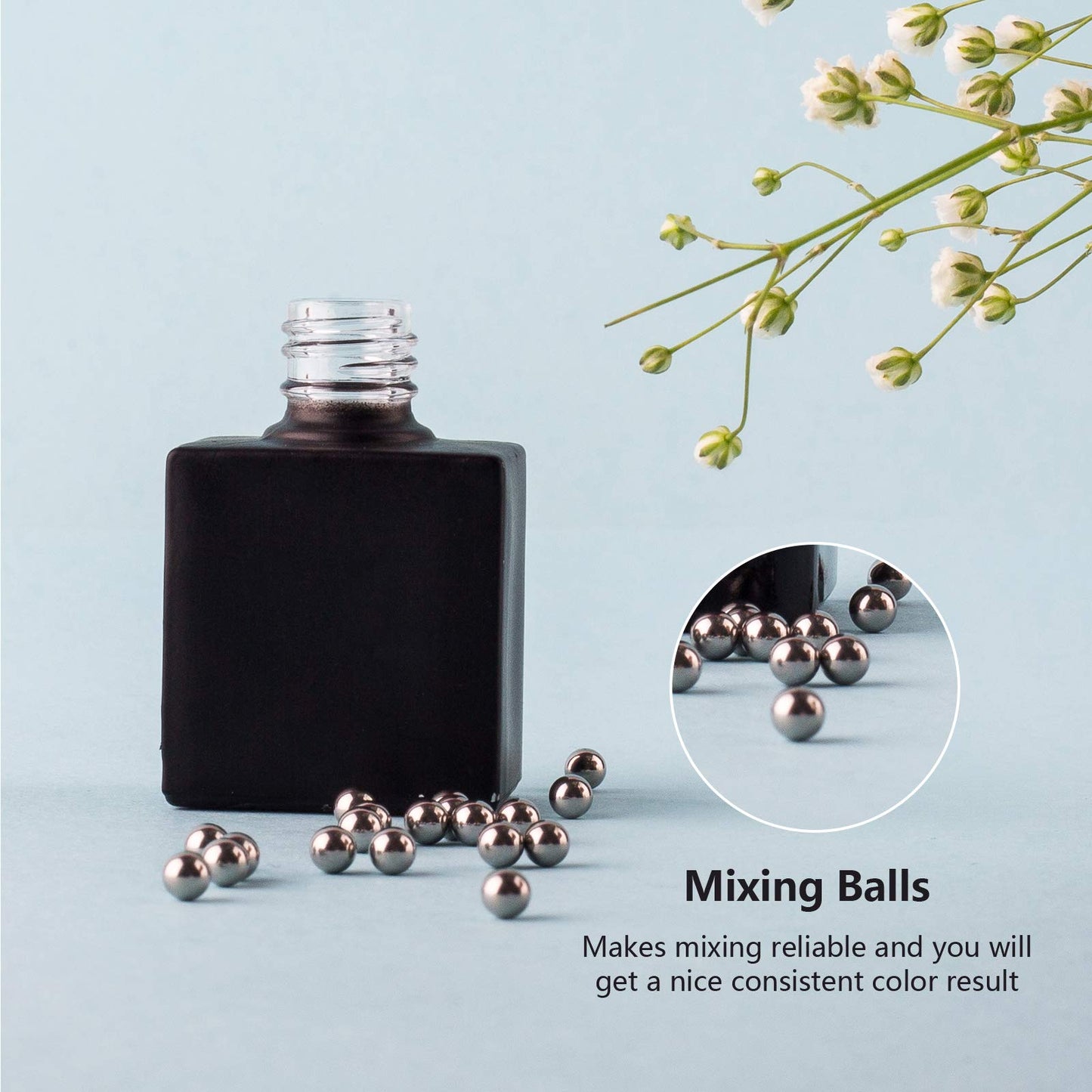 GTHER 20 botellas vacías de esmalte de uñas, botellas de vidrio rellenables, frascos con tapa de cepillo y embudo y bolas de mezcla, color negro (10 ml)