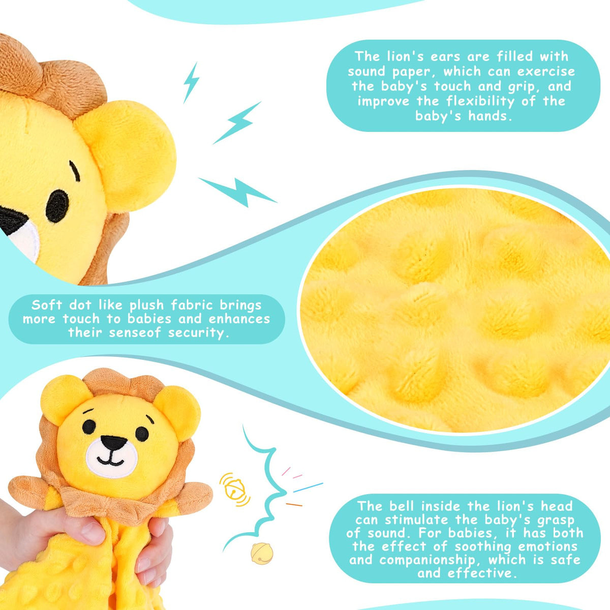 Sprinqdawin - Mantas de seguridad de león para bebés, manta de seguridad de bebé de león para recién nacidos, juguete suave para bebé, regalos de animales de peluche para niños y niñas, amor de león