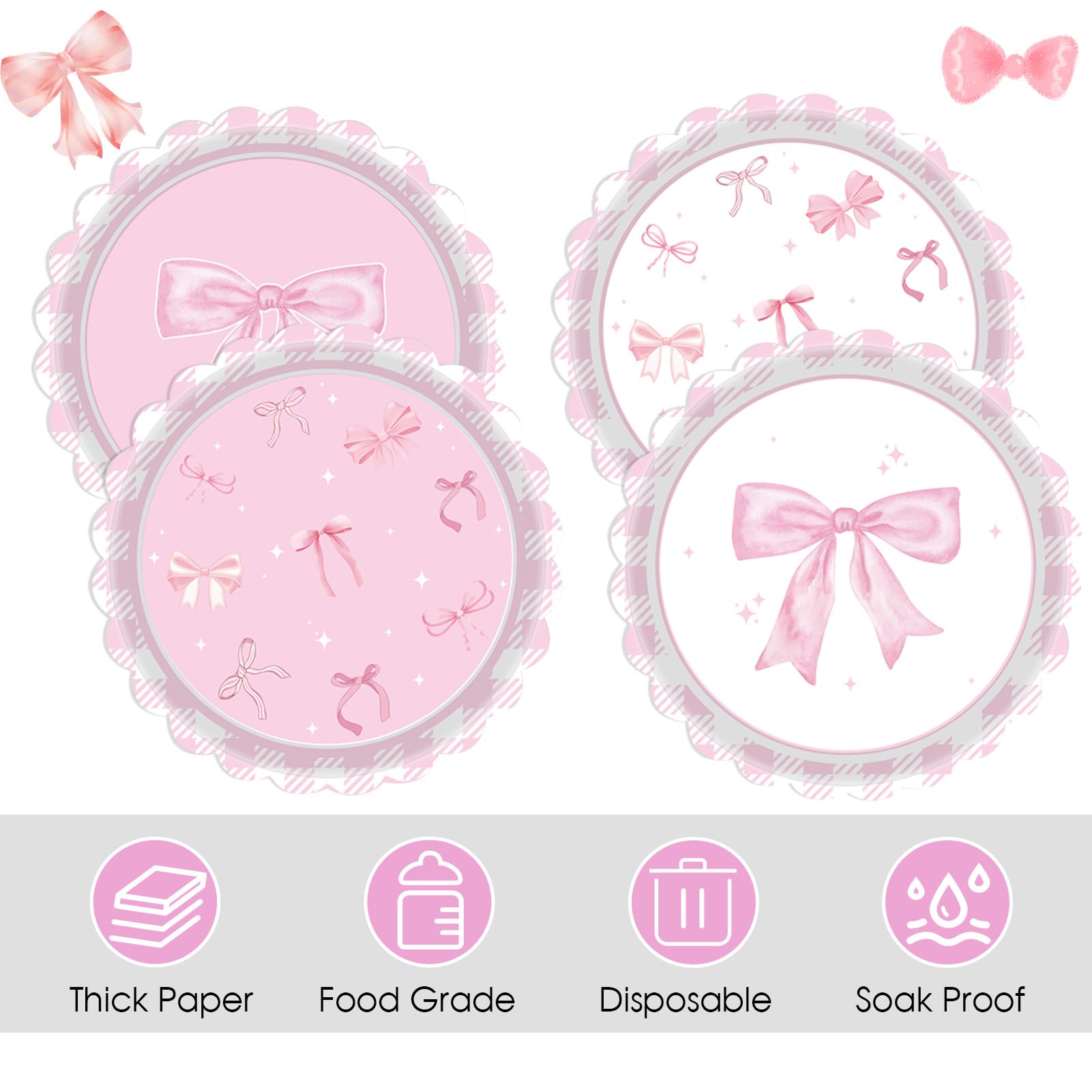 Funhax - 32 piezas de moño rosa para decoración de cumpleaños con lazo rosa, decoración de fiesta de cumpleaños, platos de papel para niña, coqueta, baby shower, suministros de fiesta de boda