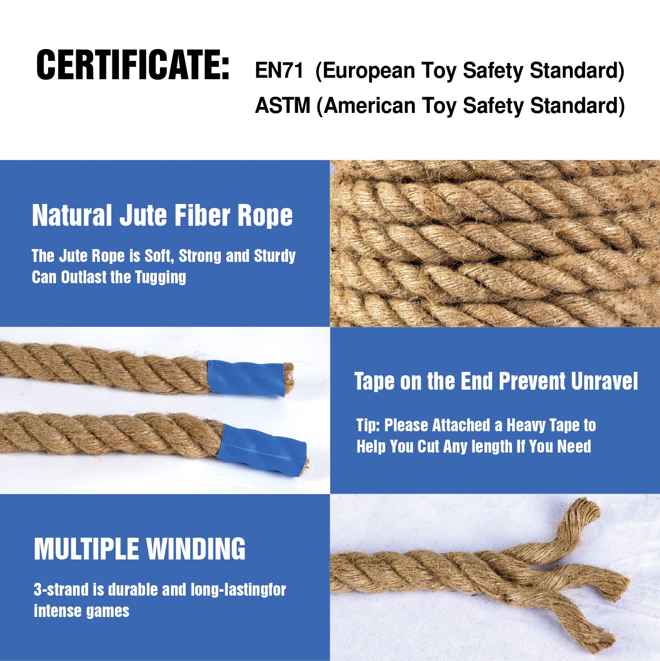 GOTHINK - Juego de juguetes de cuerda de guerra de 33 pies para niños, cuerda de fibra de yute natural suave con bandera roja para día de campo, juego de fiesta de cumpleaños/día festivo, juegos de