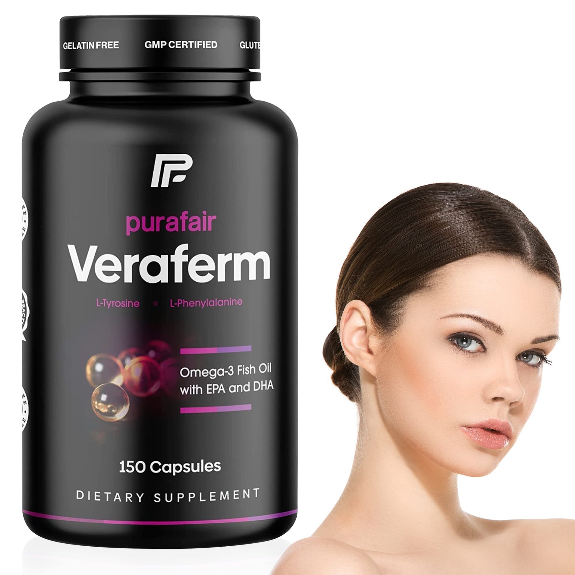 purafair Nomuk Veraferm for Vitiligo Treatment - Improve Skin Pigmentation by Getting Rid of White Spots on Skin - These Vitiligo Pills Include: Omega 3, Phenylalanine, Tyrosine, Copper, Vitamin D & B6-150 Capsules