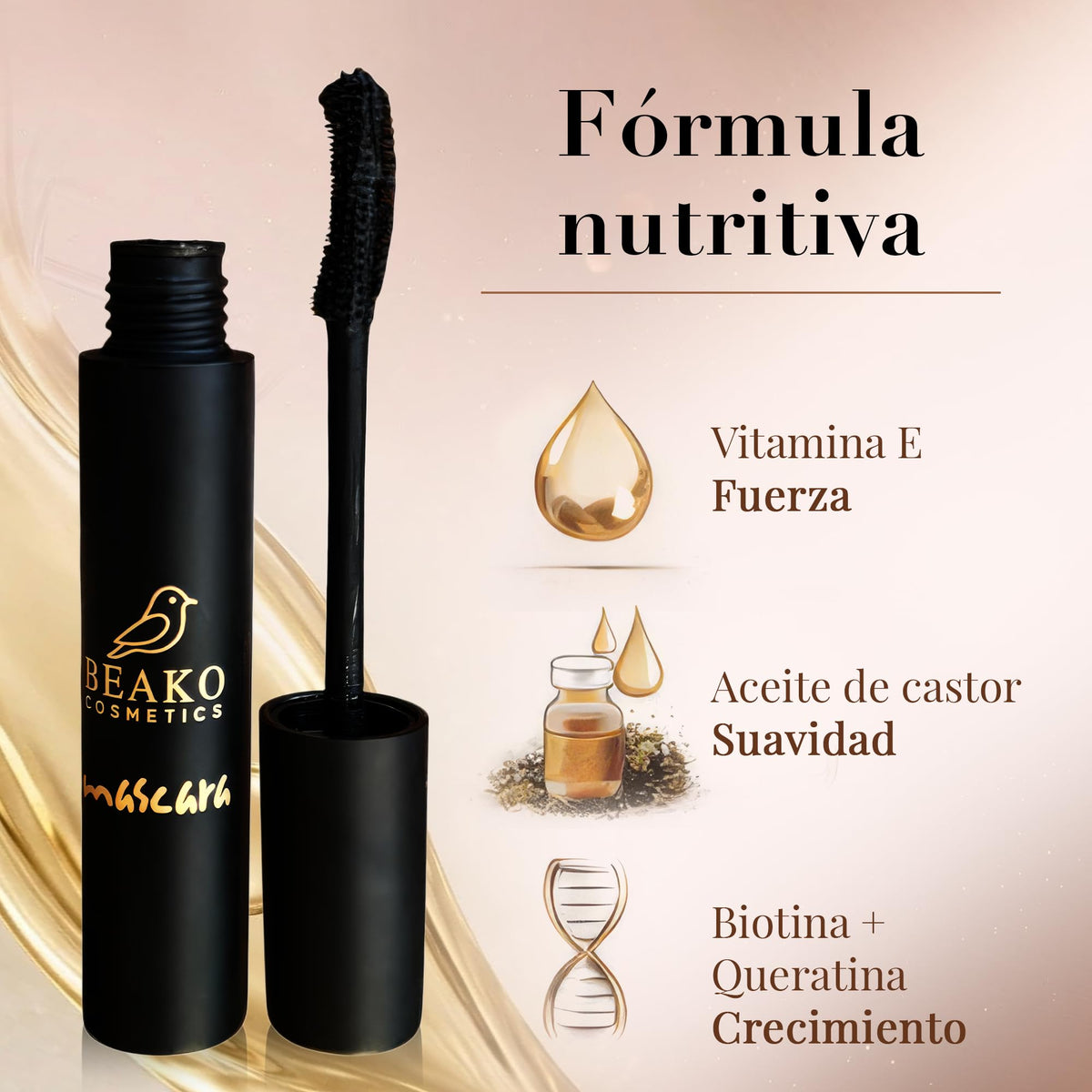 Beako Co. Máscara de Pestañas Waterproof - Pack 2 Máscaras - Volumen, Alargamiento y Definición - Vitamina E - Rímel Larga Duración Negro Intenso - Efecto Pestañas Postizas