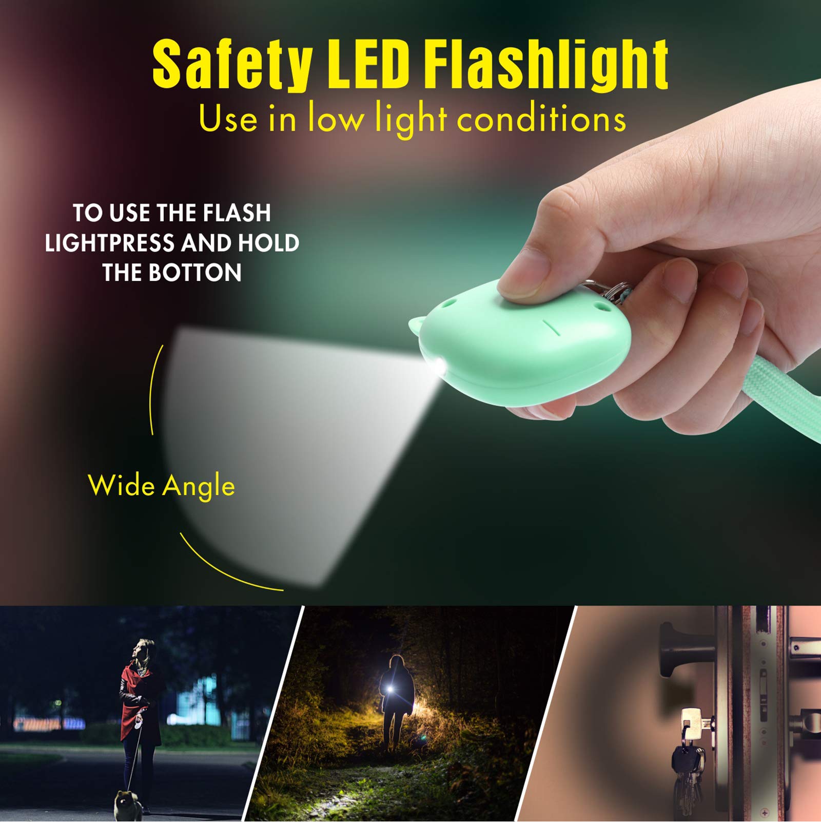 Alarma Personal de Sonido Seguro con Luz LED de 130 dB, Paquete de 5 Unidades, Sirena de Emergencia para Autodefensa
