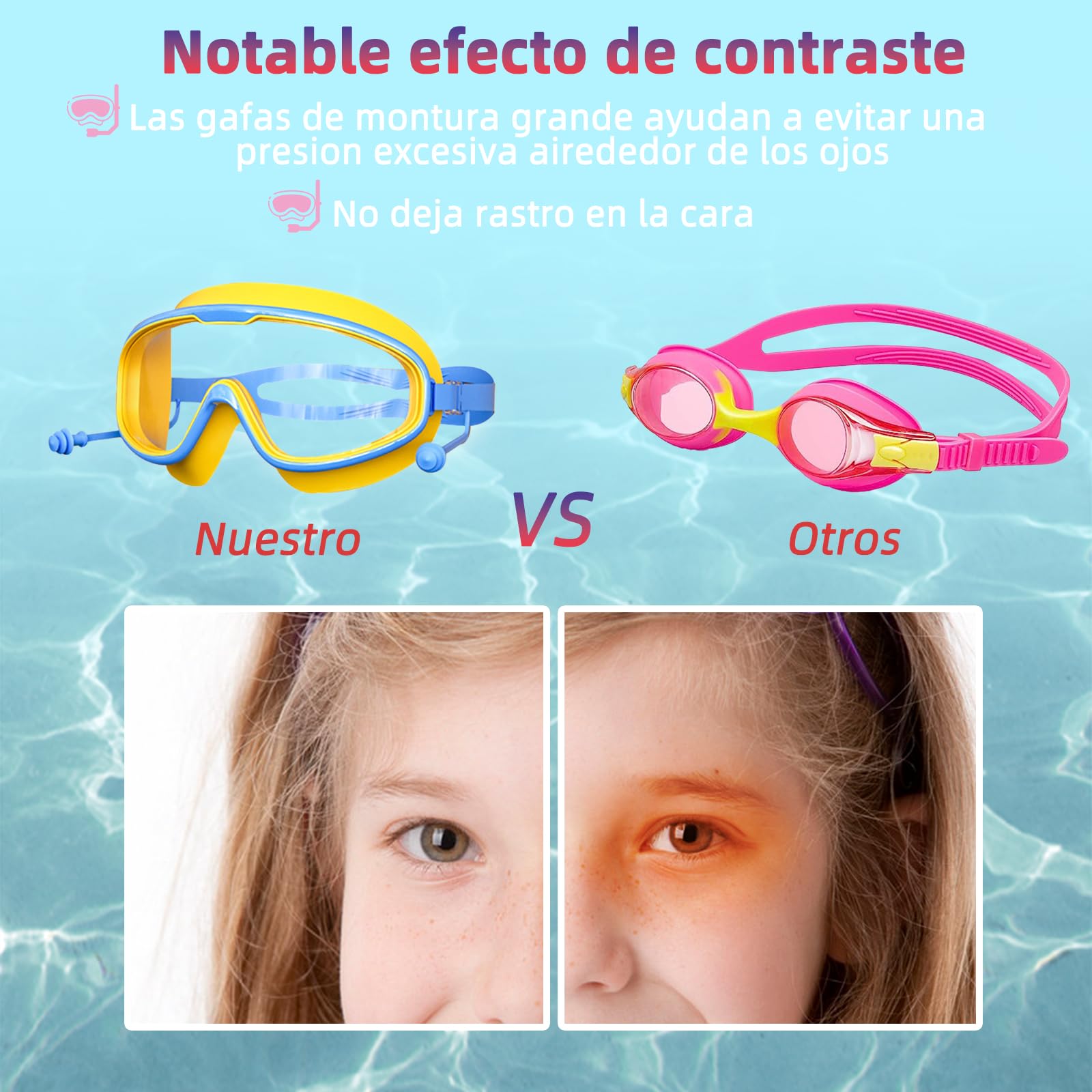 Anteojos de Natación Gafas de Montura Grande Antivaho y Protección UV para Niños