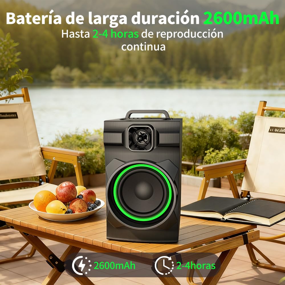 AIRAMP Bocina Portatil Bluethooth de 20W con Subwoofer Activo Karaoke Bocina y Micrófono Inalámbrico,Bocina Bluetooth Grande Caja de Madera, Sonido Estéreo, Batería Recargable, TWS, USB/TF/AUX/FM
