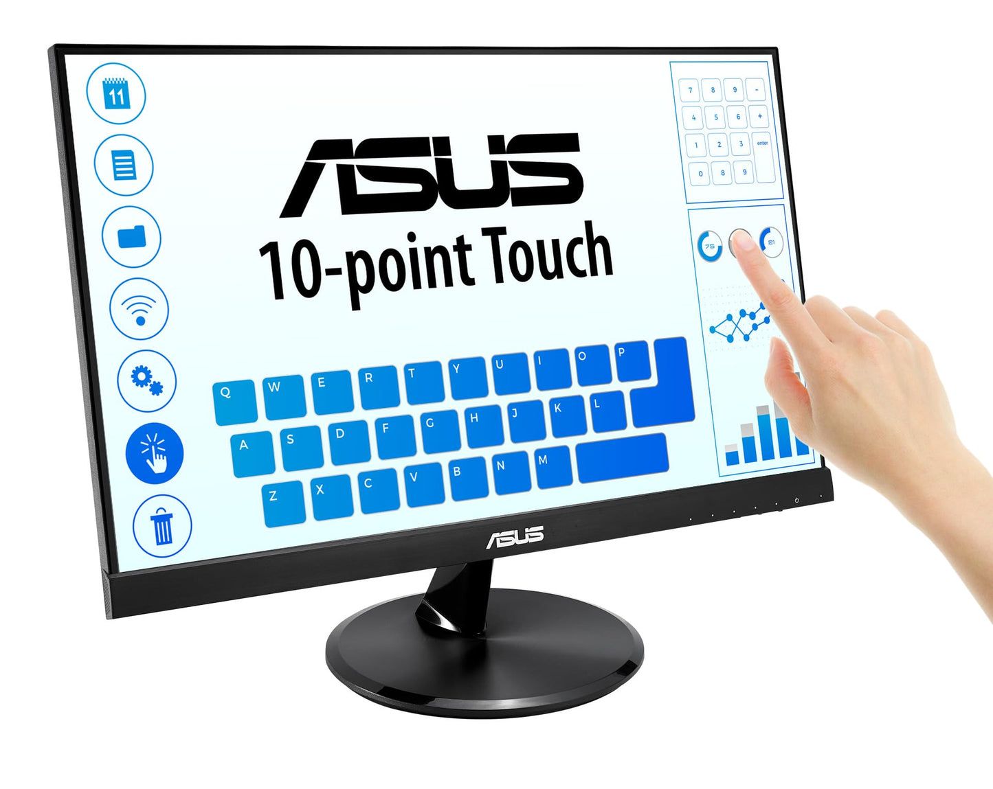Asus Monitor Touch 21.5" VT229H, Full HD (1920 x 1080), 10 Puntos táctiles, panel IPS, sin marco, antiparpadeo, Filtro de luz Azul, HDMI, dureza 7H