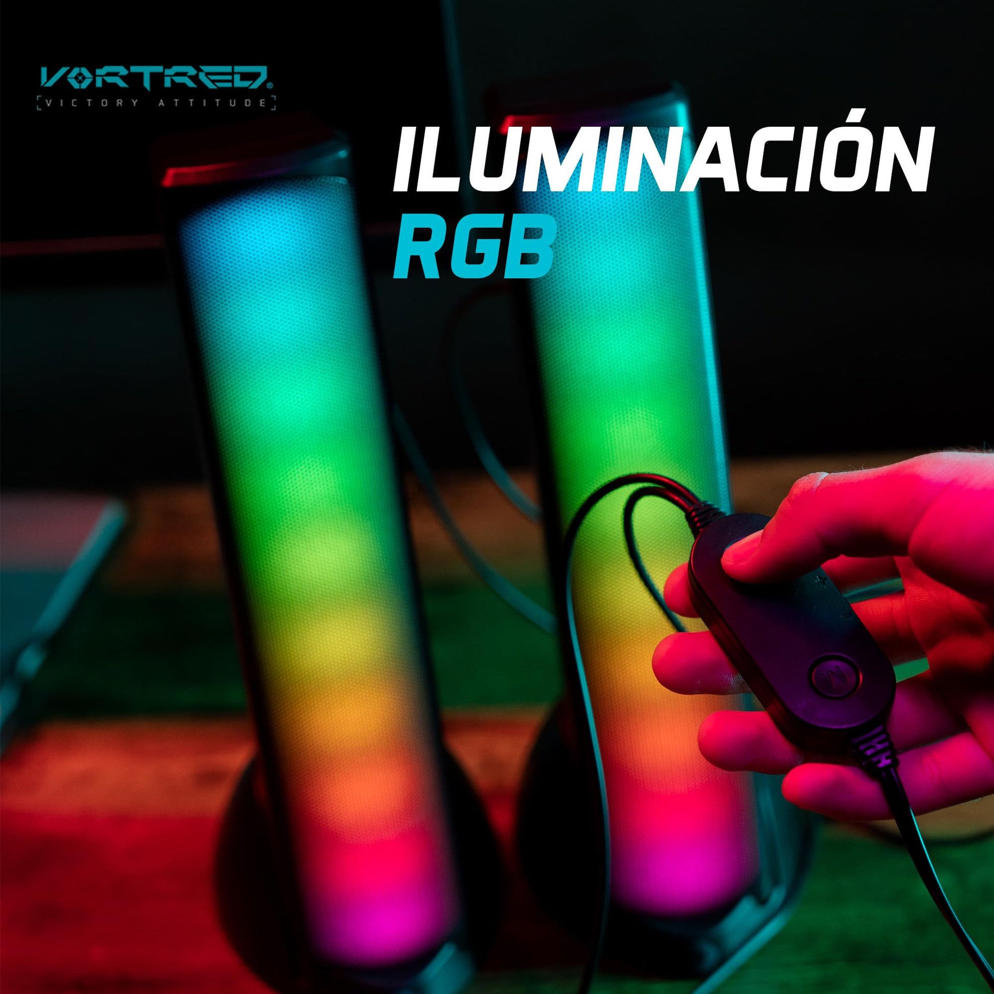 PERFECTCHOICE VORTRED Bocinas Inalámbricas Gamer con Luz RGB - Sonido HQ Transmisión BT Aura