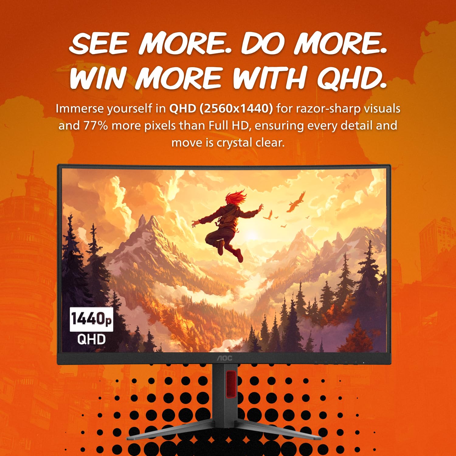 AOC CQ27G4ZH - Monitor curvado para juegos de 27 pulgadas, QHD 2K 2560 x 1440, 1500R VA, 300Hz 0.3ms, HDMI x2, DP x1, soporte ajustable en altura, compatible con interruptor Xbox PS5, 3 años de punto