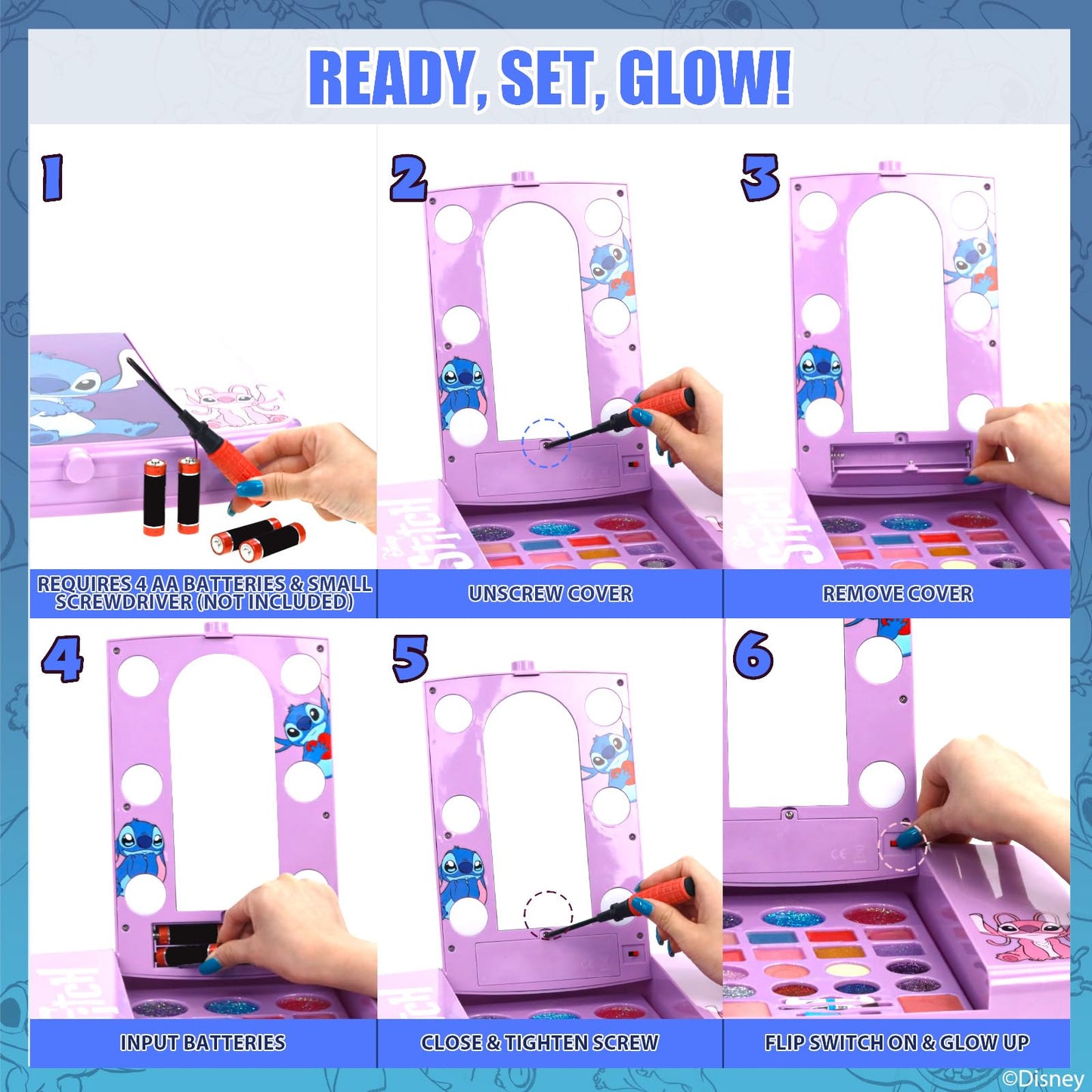 Stitch Set de Maquillaje con Espejo Luminoso Gloss y Esmalte