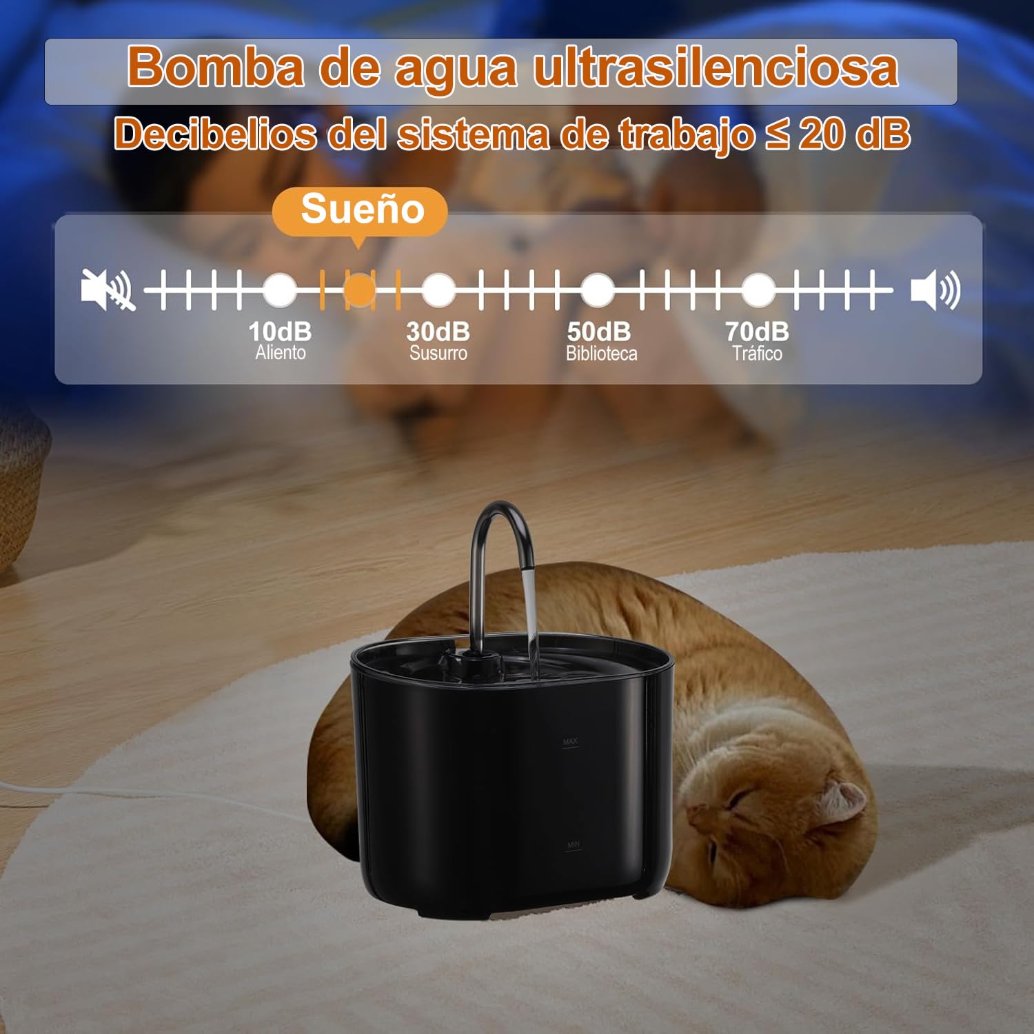Fuente de Agua Gato, 2.2L Fuente Agua Gatos Bebedero para Gatos, Ultrasilencioso y Sistema de Filtración de Agua Circulante de Fuente de Agua para Gatos, Dispensador de Agua para Perro,negro