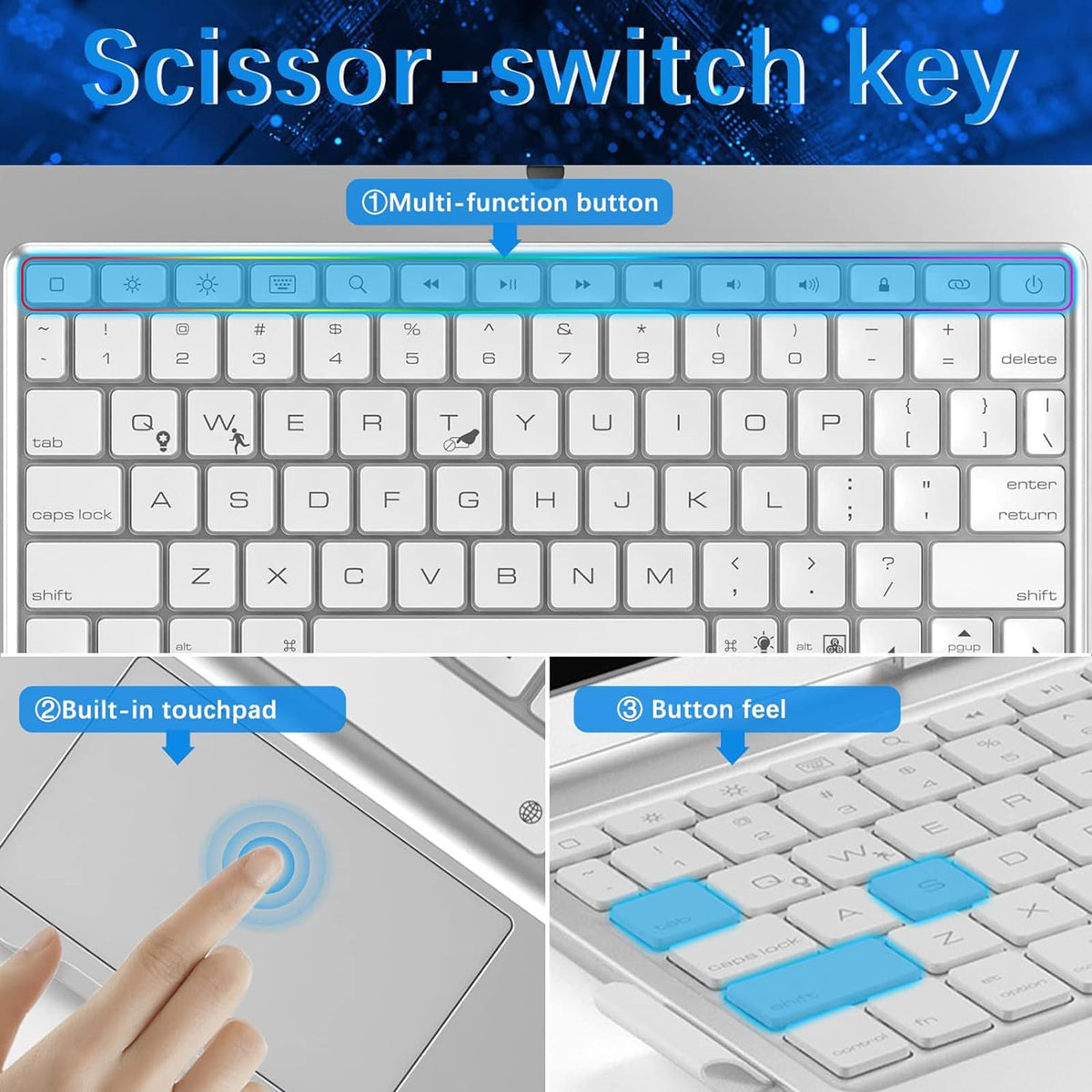 Funda con Teclado Rotación 360° zienstar Plateado Retroiluminado para iPad Air M2/M3/M4