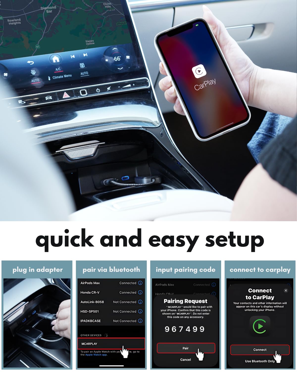 Adaptador Inalámbrico Apple CarPlay iPhone USB C y A para Coches 2017 o Más Nuevos