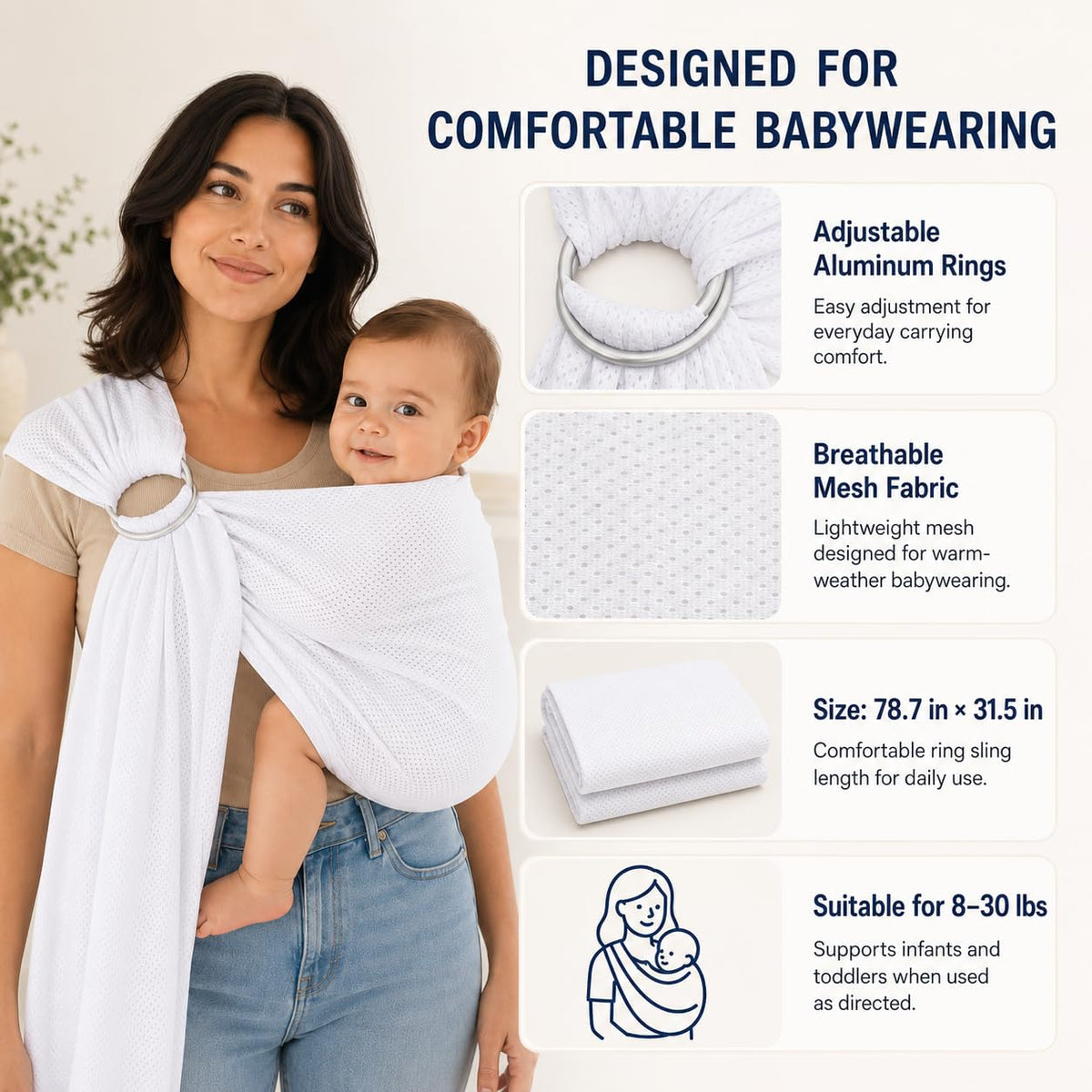 Vlokup - Bolsa de malla transpirable para bebé, recién nacidos, niños y niños pequeños, ideal para verano, natación, piscina, playa, ideal para papá también blanco