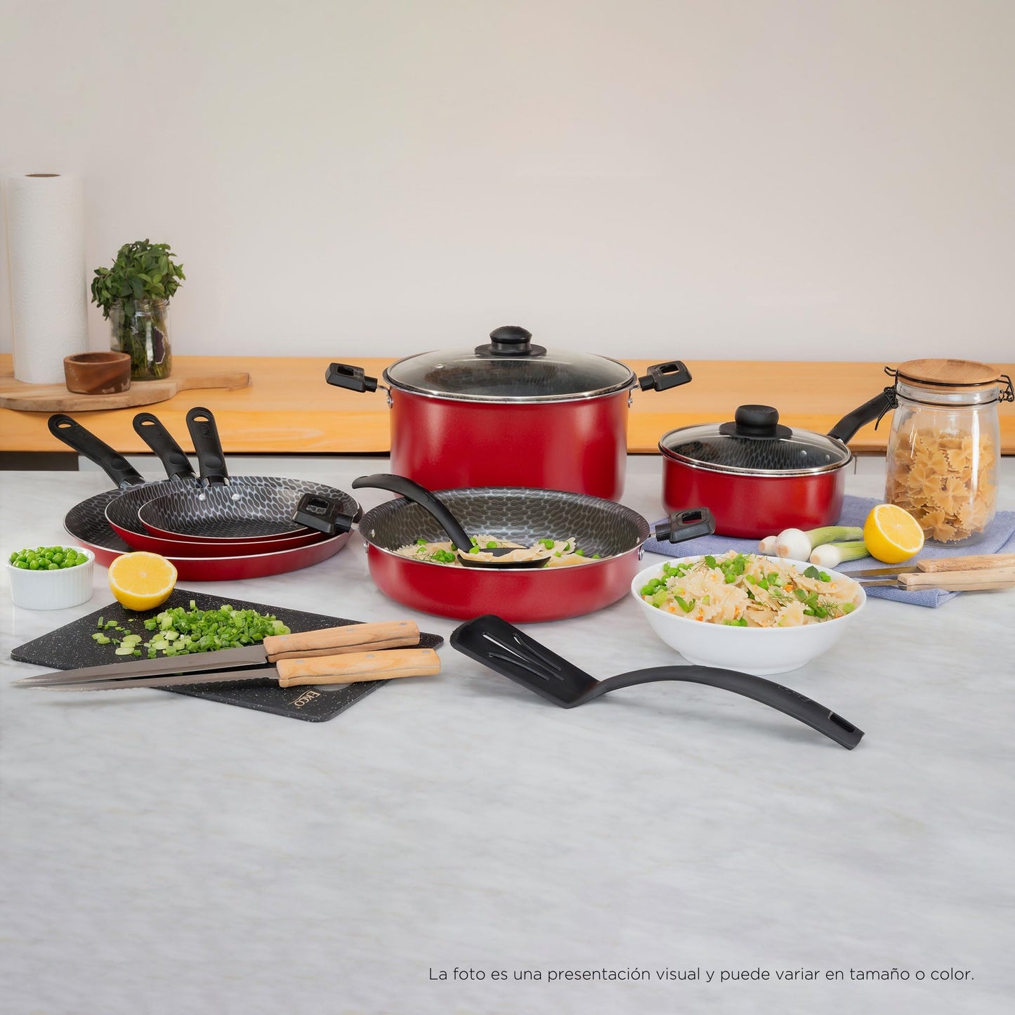 Ekco | Batería de Cocina con Antiadherente Classic 15 Piezas de Aluminio - Color Rojo