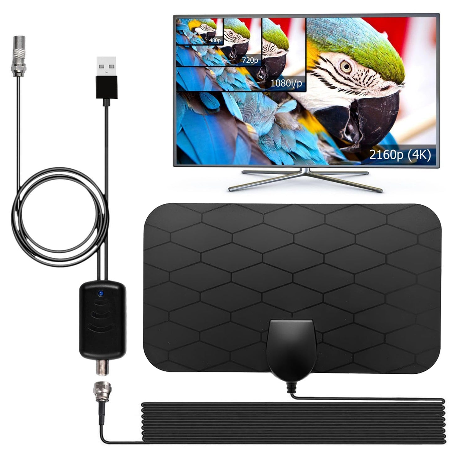 XIANGLYO Antena TV Digital HD Interior, Recepción 360°, 180 Millas, 4K 1080P, Amplificador de Señal Gratis