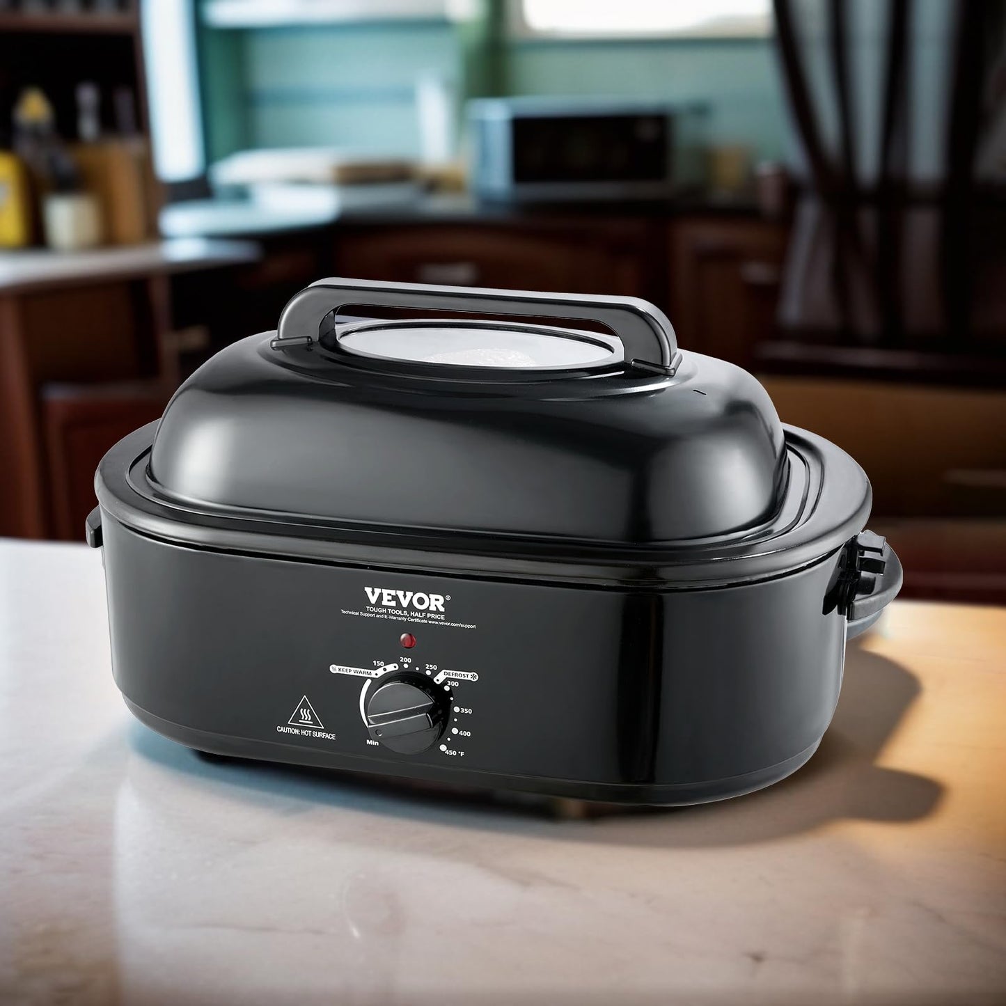 Horno Tostador Eléctrico VEVOR Negro Vidrio Templado 20 Cuartos 1450 W