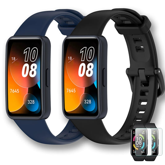 Correas de Silicona YFmyKoyosa Negro y Azul Oscuro Compatibles con Huawei Band 8 9 10 para Mujer y Hombre con Micas Protectores de Pantalla