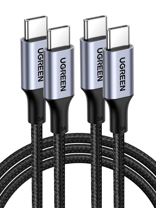 Cable USB Tipo C a C UGREEN 100W Blanco Carga Rápida 3M 2 Unidades Compatible con MacBook Pro Air y Galaxy S25 Ultra