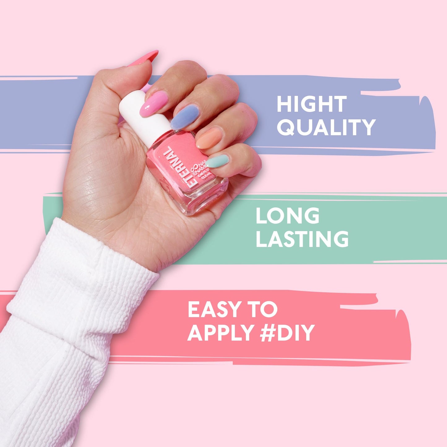 Eternal Colección – Juego de 5 piezas: Larga duración, secado rápido, esmalte de uñas de brillo espejo – endurecedor, acabado brillante y brillante – 0,46 onzas fluidas cada uno (CANDY PASTELS)