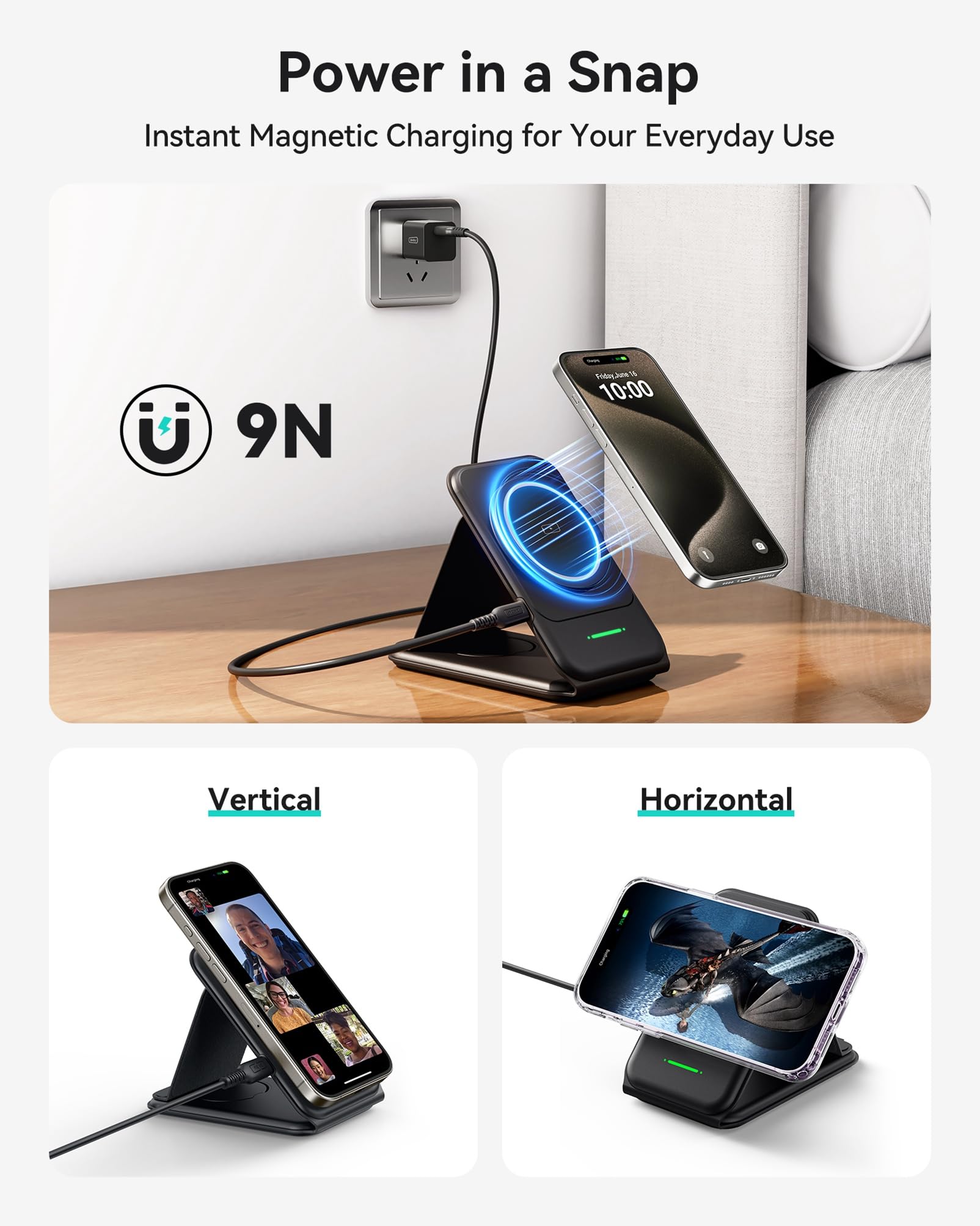 INIU 3 en 1 Cargador inalámbrico, Magnetic Foldable Wireless Charger Certificación Qi Rápido Soporte Phone Carga 20W Cargador para iPhone 15 14 13 12 Series, AirPods iWatch 7 6 5 4 3 2 1 Pro