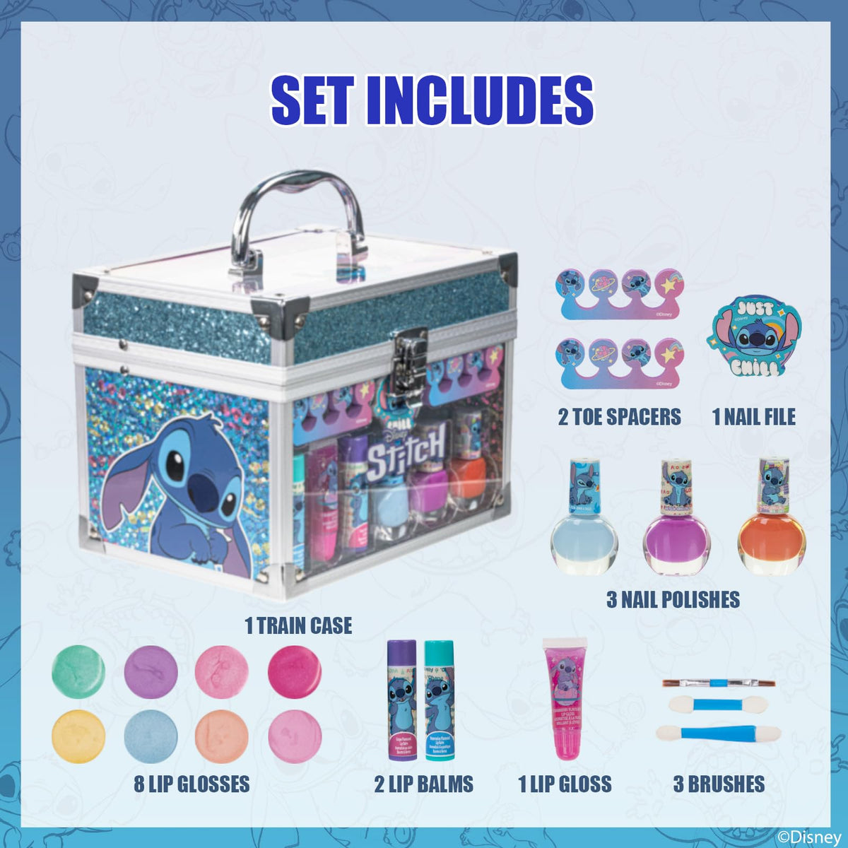 Stitch Set de Maquillaje para Niñas Gloss y Esmalte con Maletín de Belleza