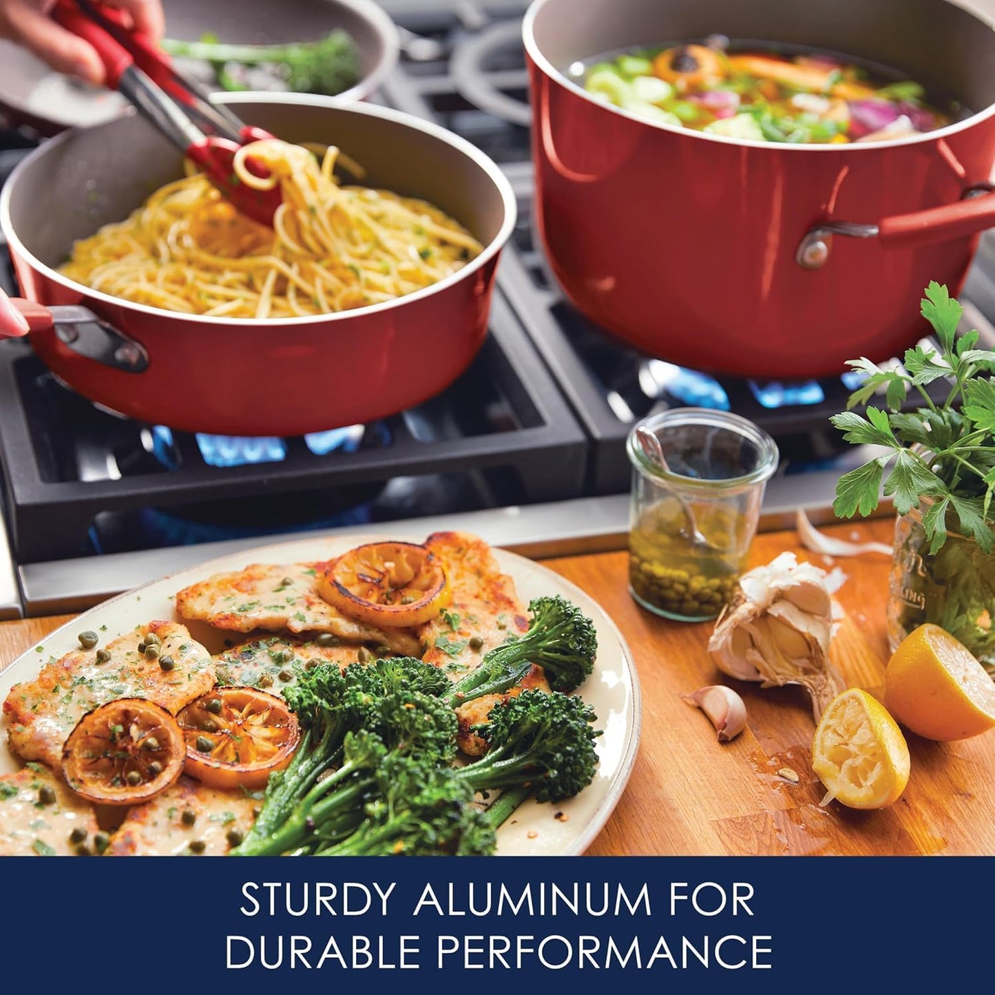 Batería de Cocina Rachael Ray Rojo Pálido Porcelana Dura Antiadhesiva 12 Piezas