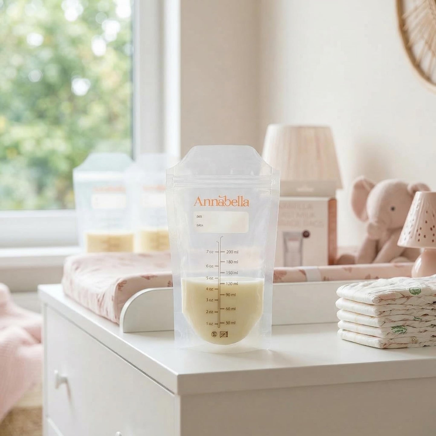 Annabella - 50 bolsas de almacenamiento de leche materna sin BPA, bolsas de leche de 200 ml para almacenamiento de leche materna, bolsas de almacenamiento de leche materna, bolsas de almacenamiento de