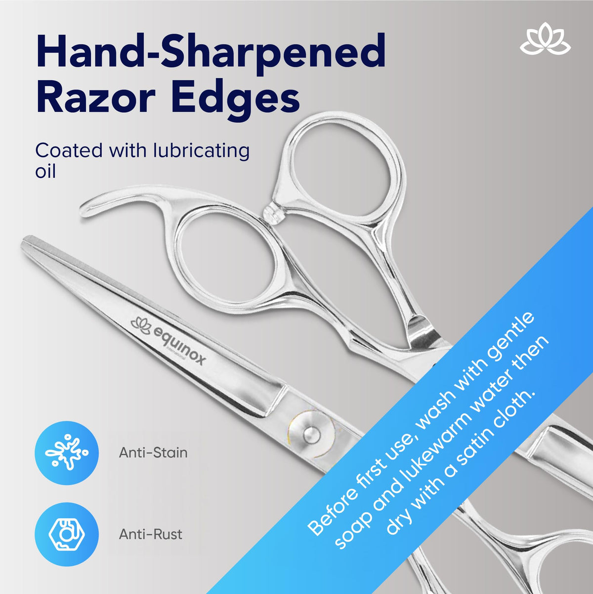 Equinox Barber & Salon Styling Series - Barber Hair Cutting Scissors/Shears - 6.5" Overall Length - Detachable Finger Rest - High Quality Stainless Steel