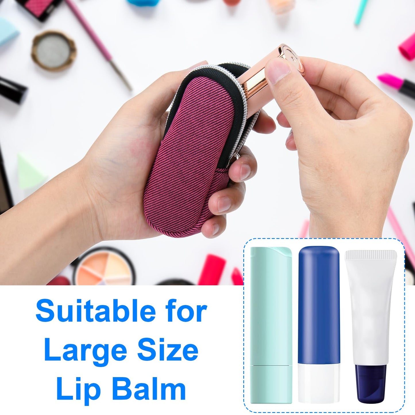 Estuche Organizador Portátil para Bálsamo Labial con Llavero, Bolsa de Almacenamiento para Lápiz Labial de Viaje, Organizador de Cosméticos Pequeño Impermeable, Funda Protectora Anti-Pérdida para