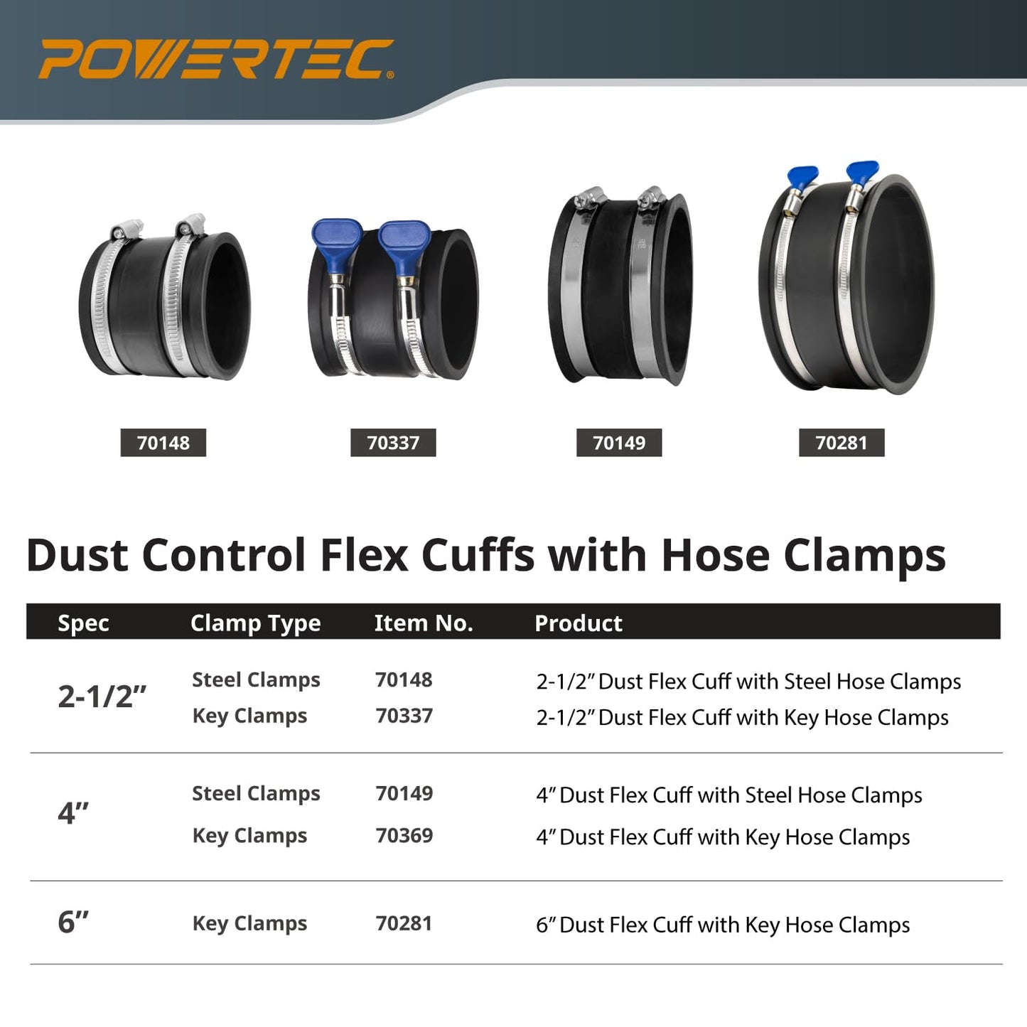 Manga Flexible POWERTEC 70149 para Control de Polvo 4 Pulgadas con Abrazaderas