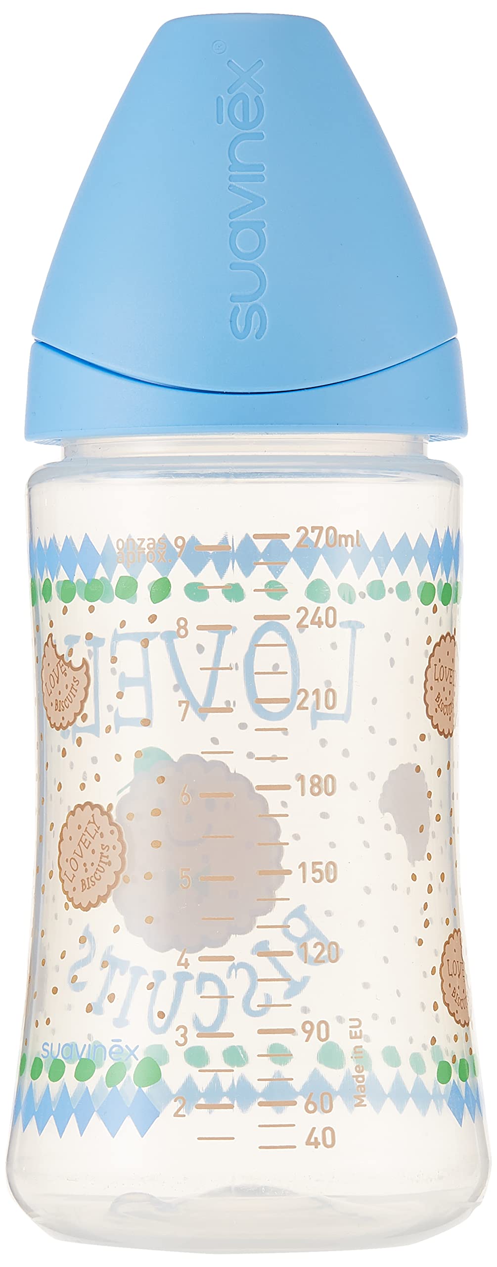 Biberón Suavinex Azul Lovely Flujo Medio 270 Ml para Bebé Niño