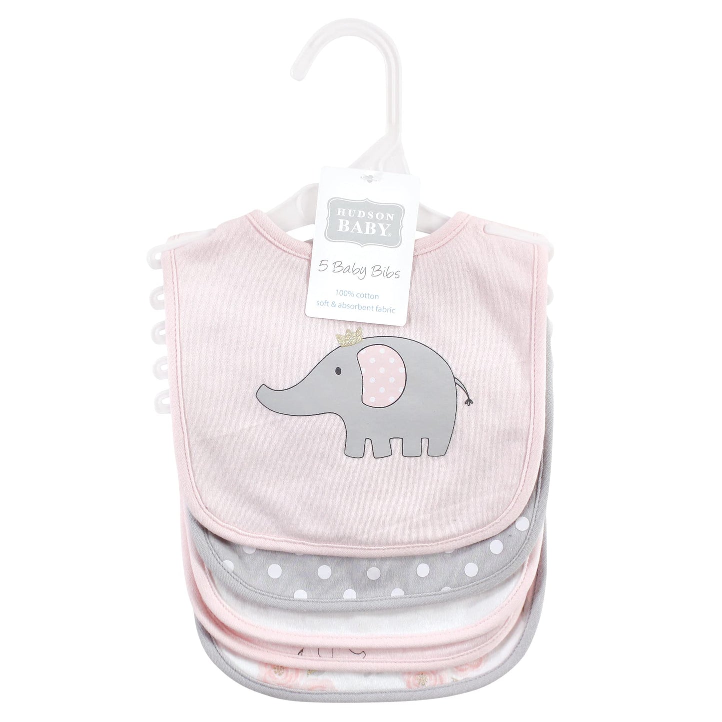 Hudson Baby - Baberos unisex de algodón para bebé, elefante rosa gris, talla única