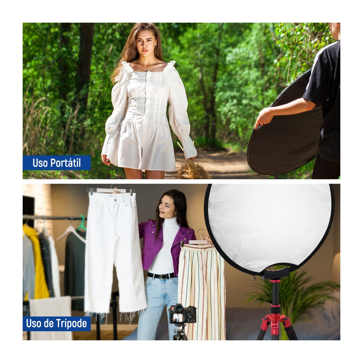 NEEWER Reflector de Luz de 22"/56cm con Empuñadura Rosca 3/8", Difusor de Luz de Disco Plegable 5 en 1 Translúcido/Plateado/Dorado/Blanco/Negro para Iluminación Fotográfica, para Exteriores, RF-110II