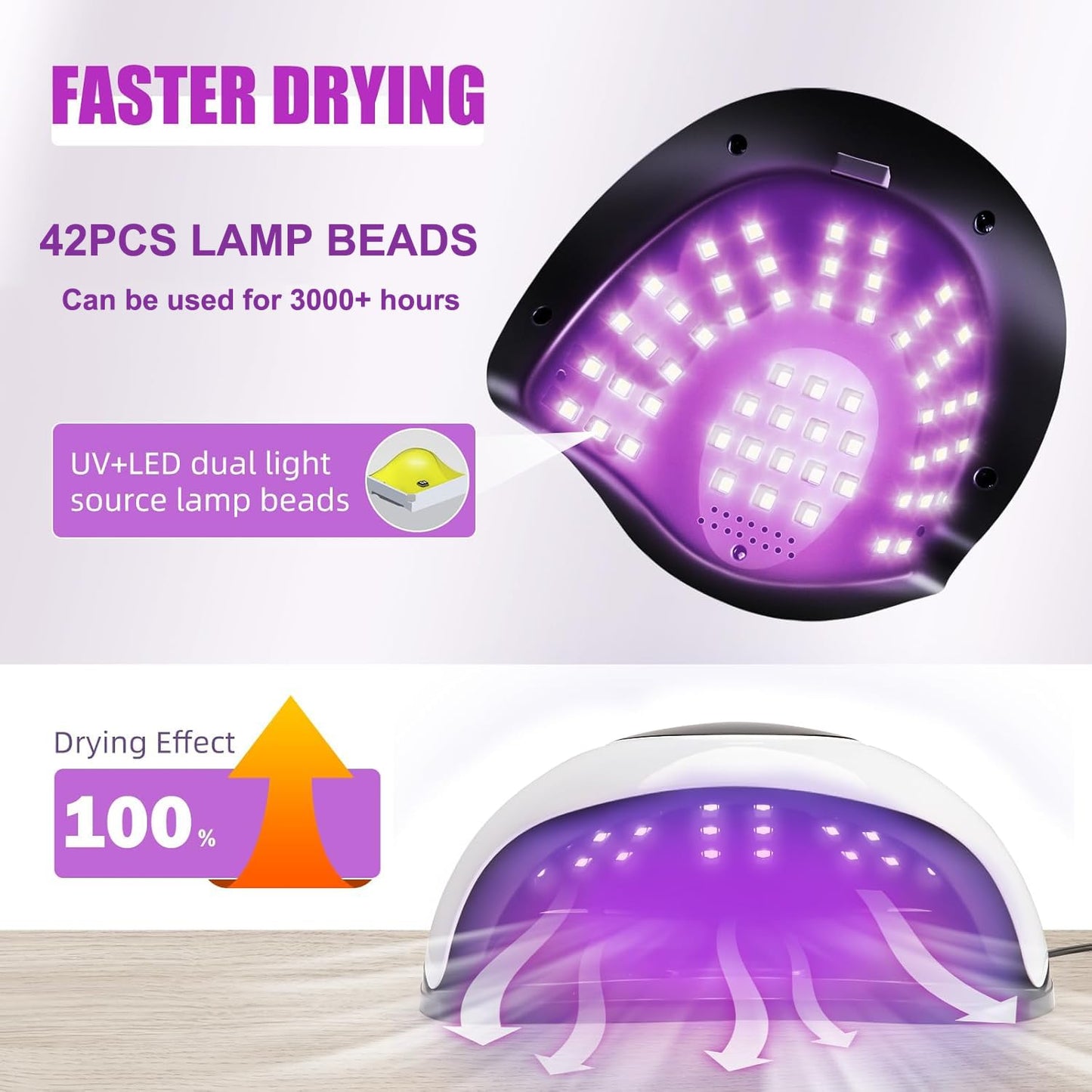 Lámpara de Uñas, 42 LED Secador de Uñas Profesional UV Lámpara de Uñas LED con 4 Ajustes de Temporizador, Pantalla LCD, Herramientas de Decoración de Uñas, Uso en el Hogar