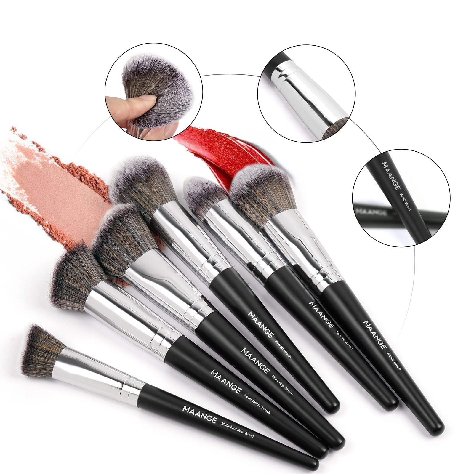Brochas de Maquillaje con Estuche 18 Piezas Set de Brochas para Maquillaje Profesional Juego de Brochas Kabuki Sintético Premium Sombra de Ojos en Polvo para Base de Maquillaje (Plata negro)