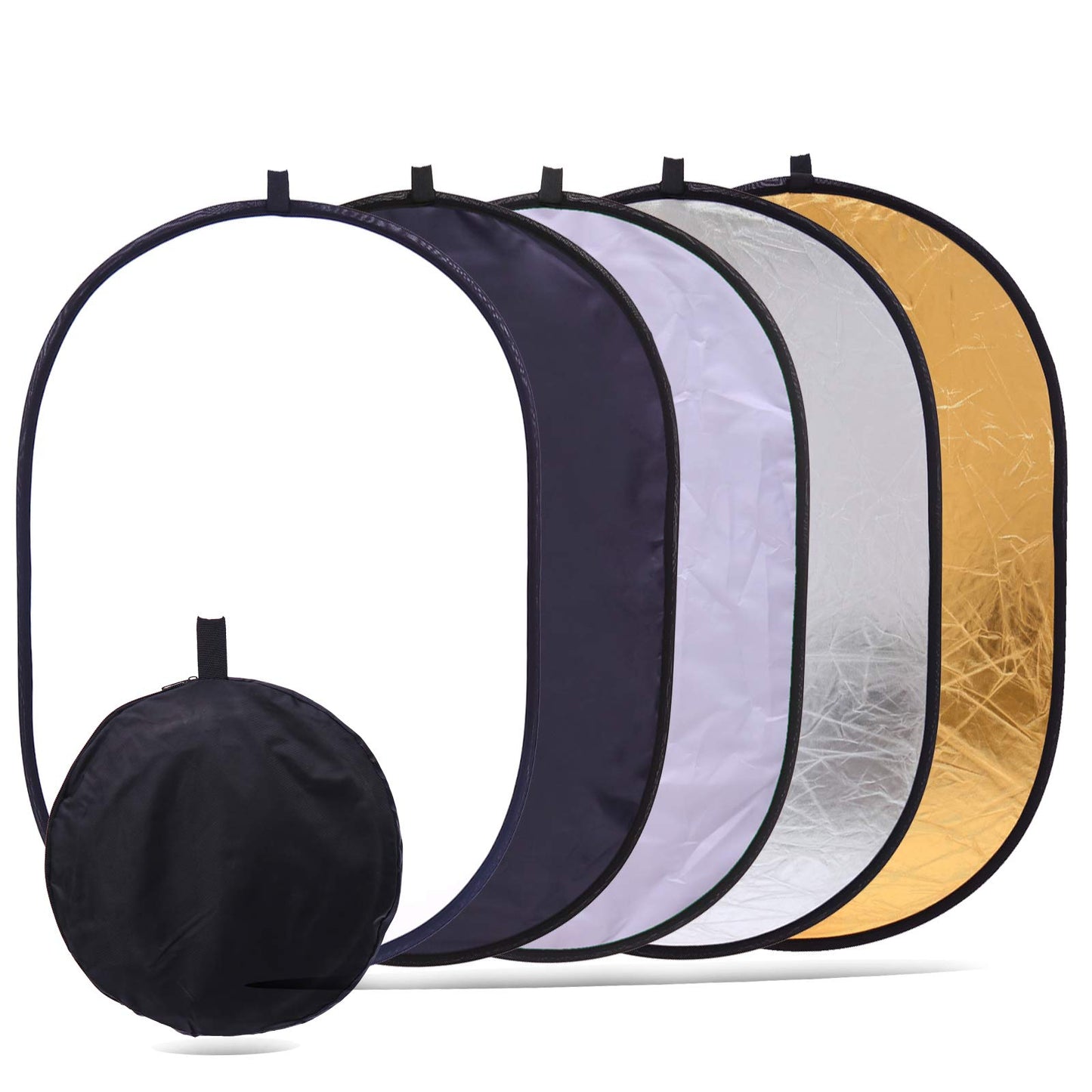 Fondo plegable 5 en 1 35 x 47pulgada Reflector Fotografía Estudio fotográfico Portátil plegable ovalado Reflectores de luz grandes / Difusor Kit de accesorios con estuche de transporte para cámara exterior Iluminación Vedio