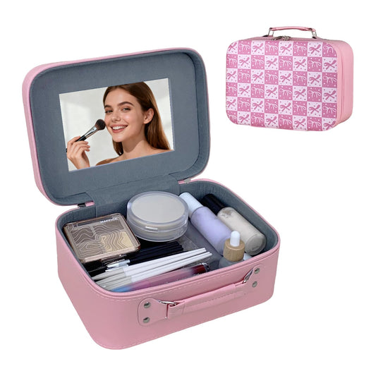 CactusNest - Estuche de maquillaje de viaje con espejo, bolsa de cosméticos de gran capacidad, para dormitorio, viajes, organizador portátil para cosméticos, herramientas de uñas, suministros de