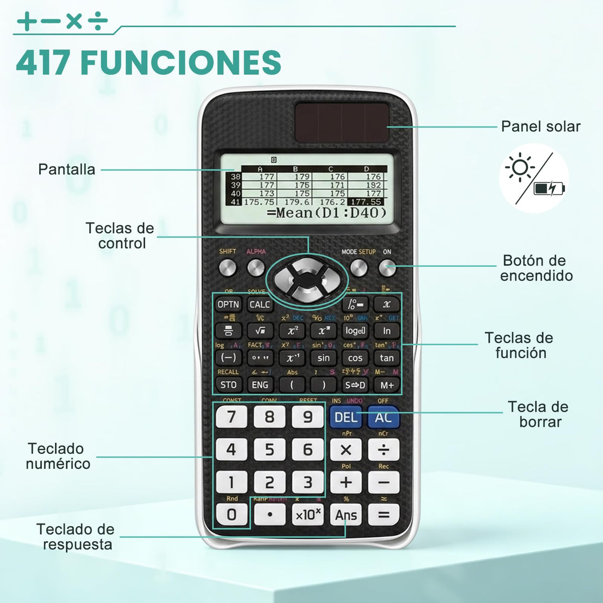Calculadora Científica FSHNSH Negro 417 Funciones Ideal Estudiantes Universitarios e Ingenieros