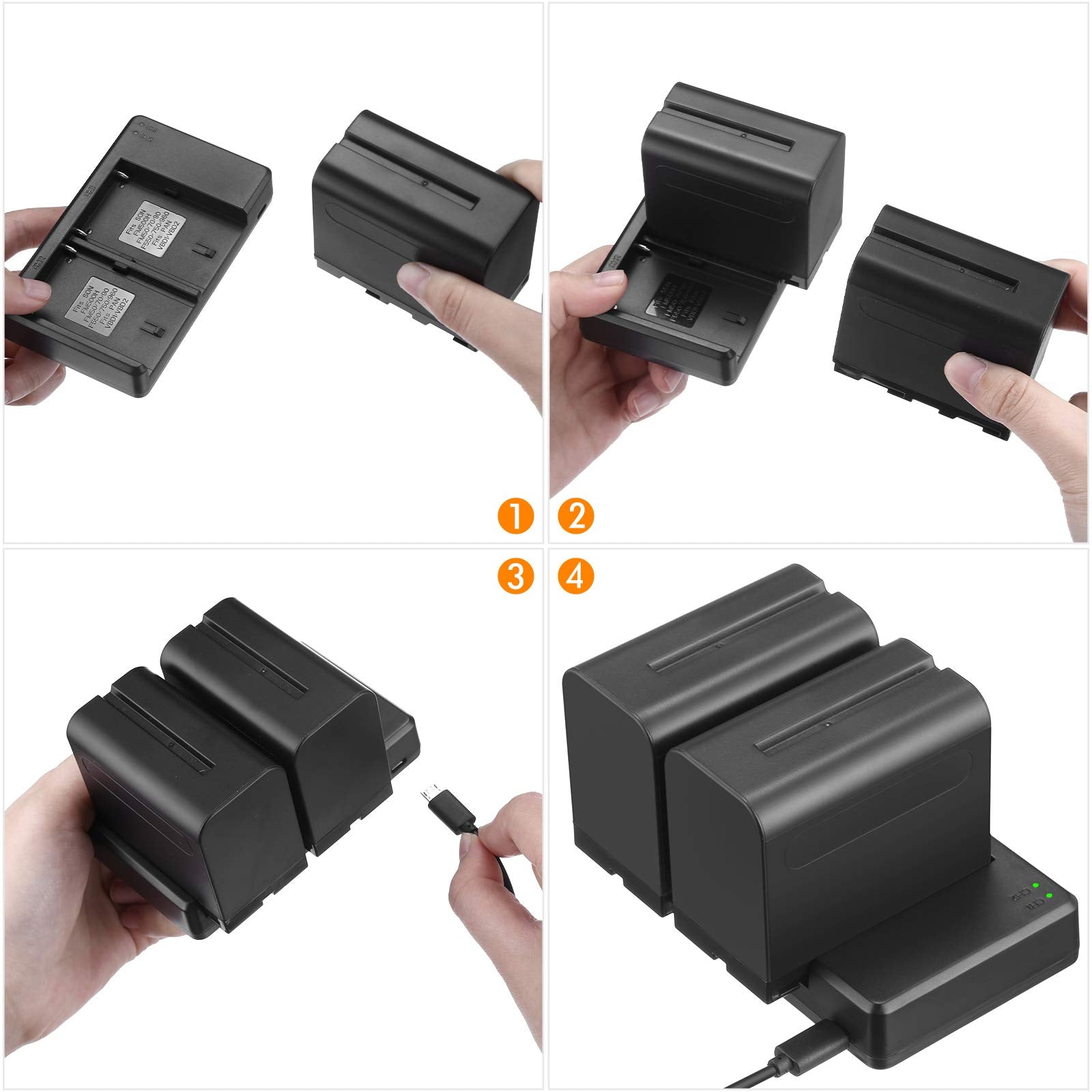 LORDONE NP-F970 Batería (Paquete de 2, 8800mAh) y Cargador USB Dual para NP F970 F750 F550 F570 F960 F330,Handycams, CCD-SC55, TR516, TR716, TR818, TR910, TR917
