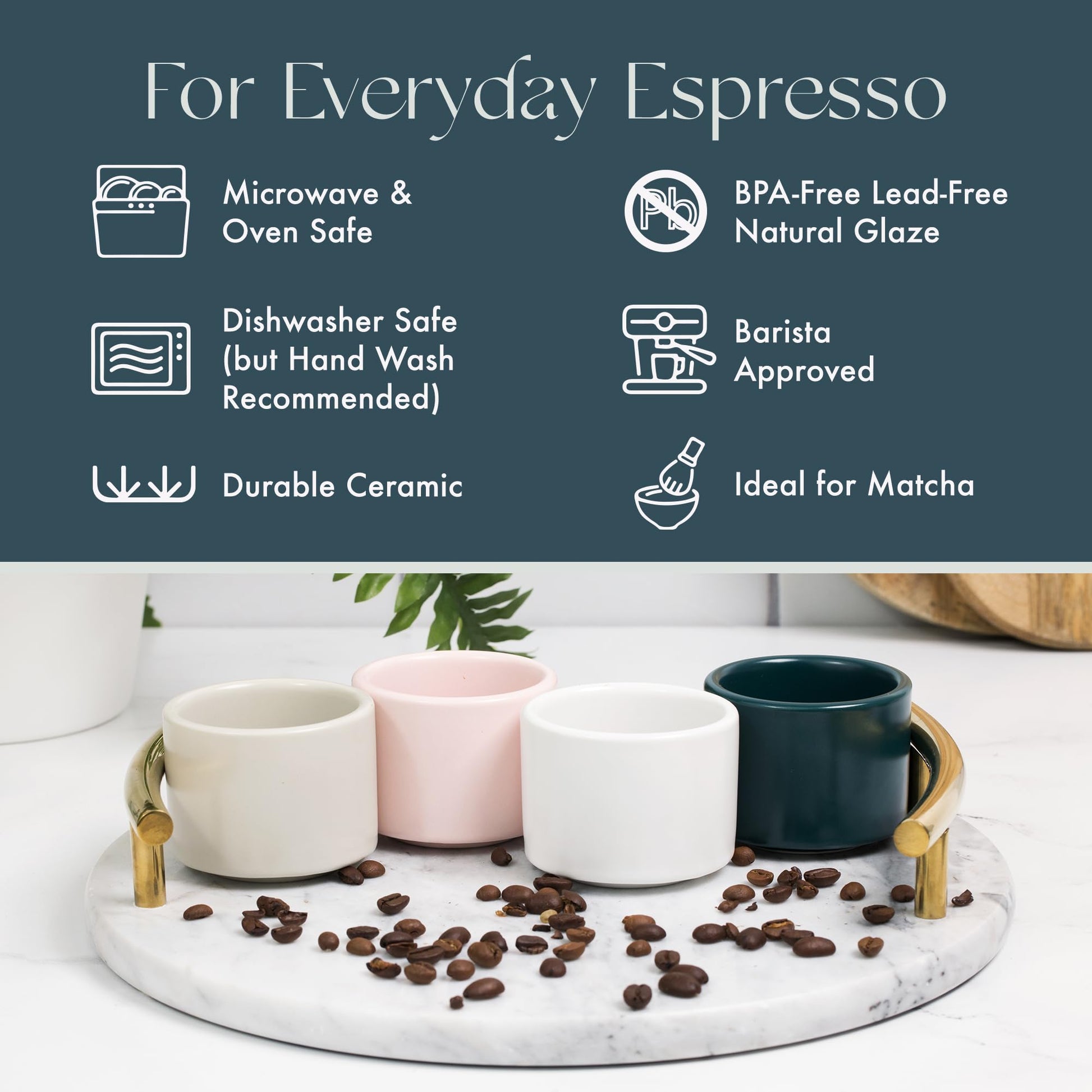 Folk Ceramics Leonard Tazas de café expreso de cerámica | Modernas tazas apilables demitasse para espresso, paredes gruesas, sin mango, duraderas, aptas para lavaplatos y microondas, juego de 2, 3