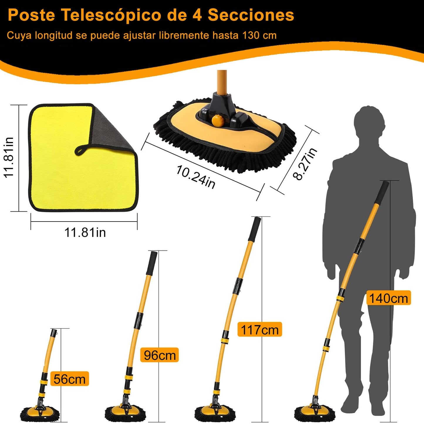 Cepillo Chenilla PANGP Azul con Mango Extensible para Limpieza de Carros, SUV y Camiones