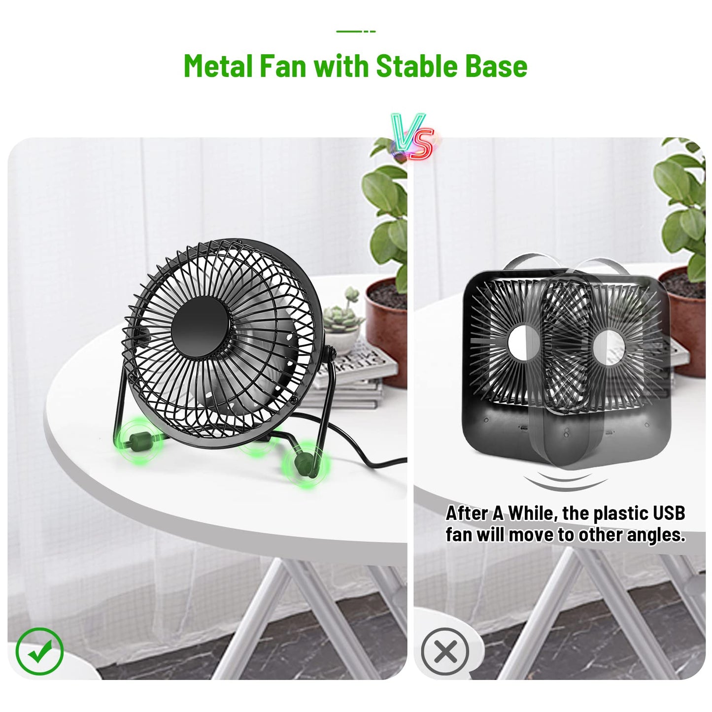 AMKEN - Ventilador de computadora pequeño, ventilador USB de 4 pulgadas alimentado por USB, rotación de 360°, pequeños ventiladores para recámara, oficina, mesa, ventilador de refrigeración personal