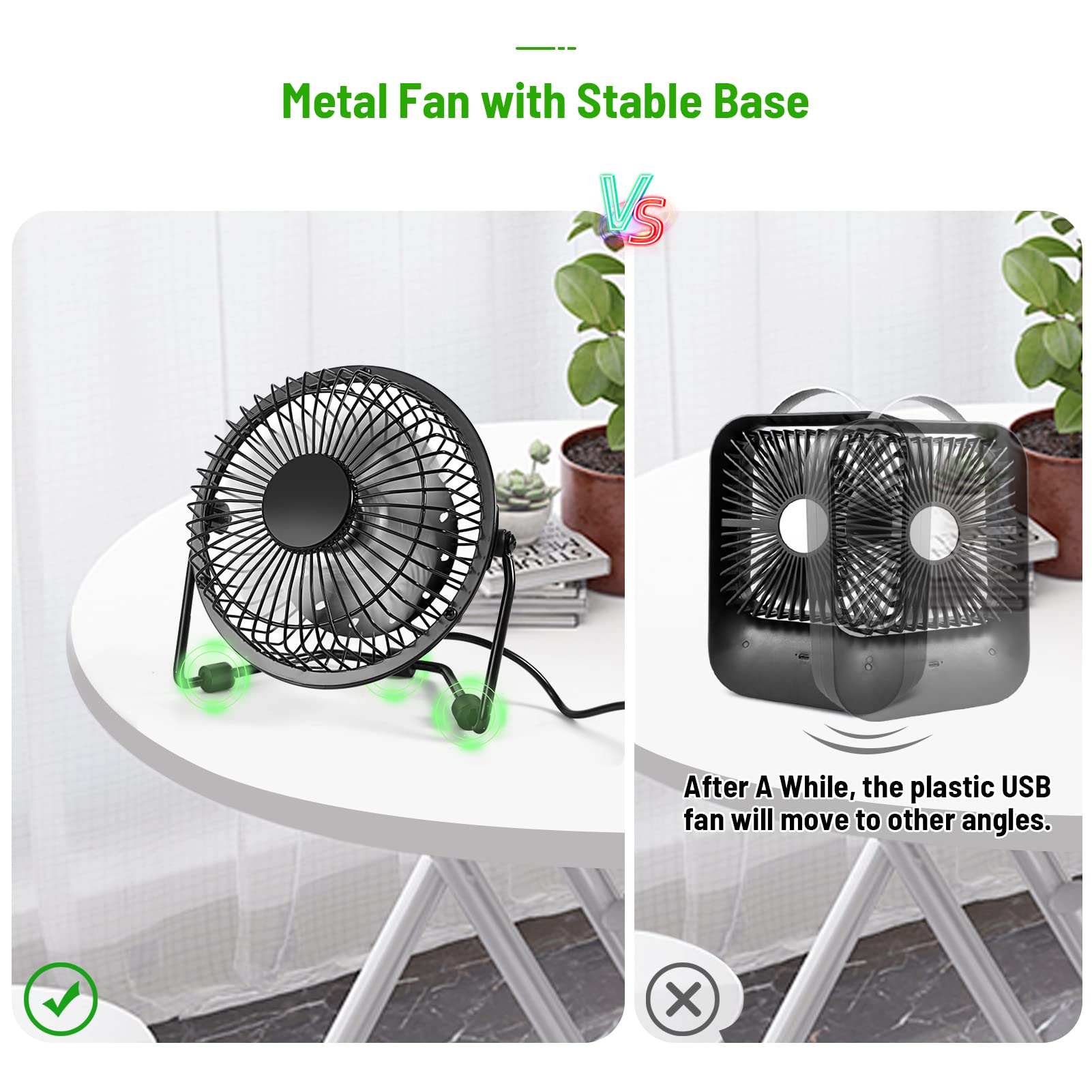 AMKEN - Ventilador de computadora pequeño, ventilador USB de 4 pulgadas alimentado por USB, rotación de 360°, pequeños ventiladores para recámara, oficina, mesa, ventilador de refrigeración personal