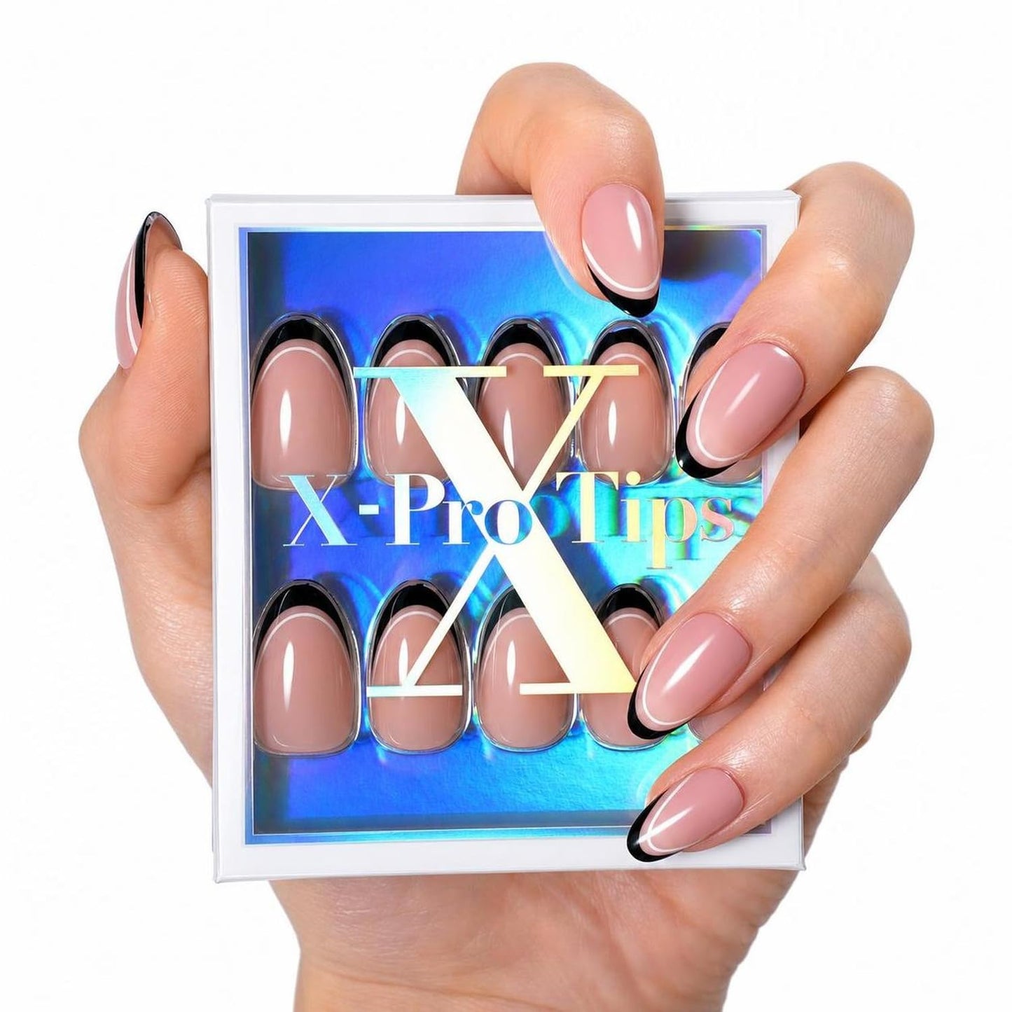 SXC Uñas postizas de la marca Cosmetics | Serie X1, almendra corta (033 Noir Edge)