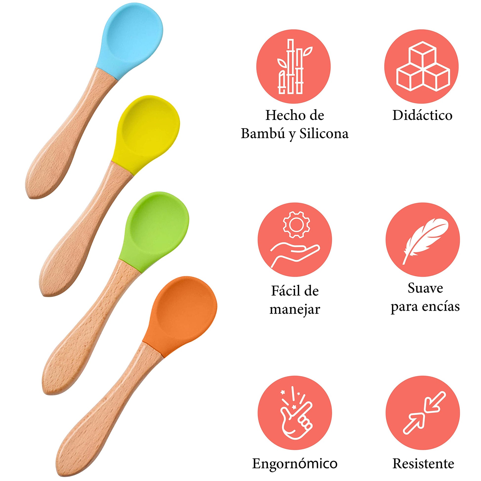 Set de Cucharas para Bebé Seviete Bambu y Silicona Libres de BPA