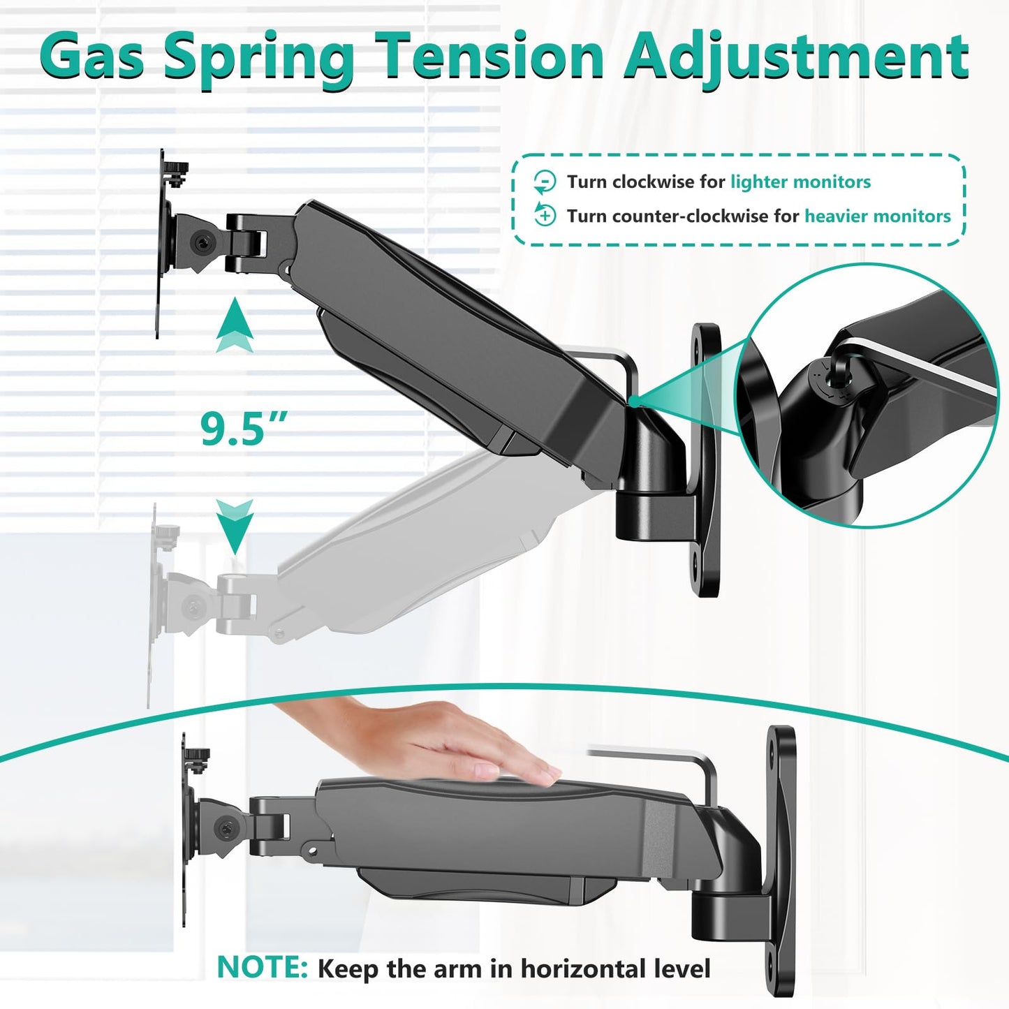 Soporte para Monitor WALI Negro Ajustable con Resorte de Gas para Pared