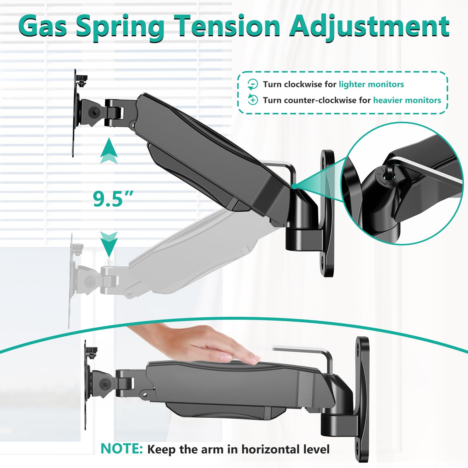 Soporte para Monitor WALI Negro Ajustable con Resorte de Gas para Pared