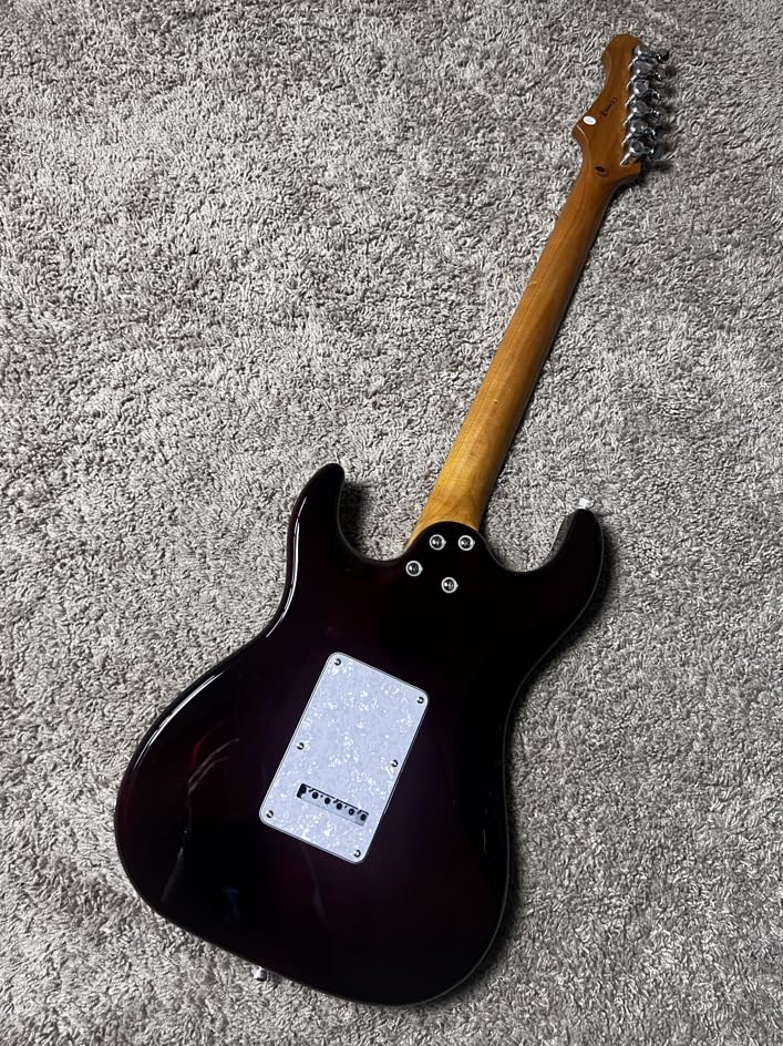 Jet Guitars JS450 TBL Strat Guitarra, pastillas HSS Alnico, cuerpo de tilo sólido con tapa de arce llama, cuello de arce tostado de 22 trastes, afinadores de bloqueo, trémolo de 2 puntos