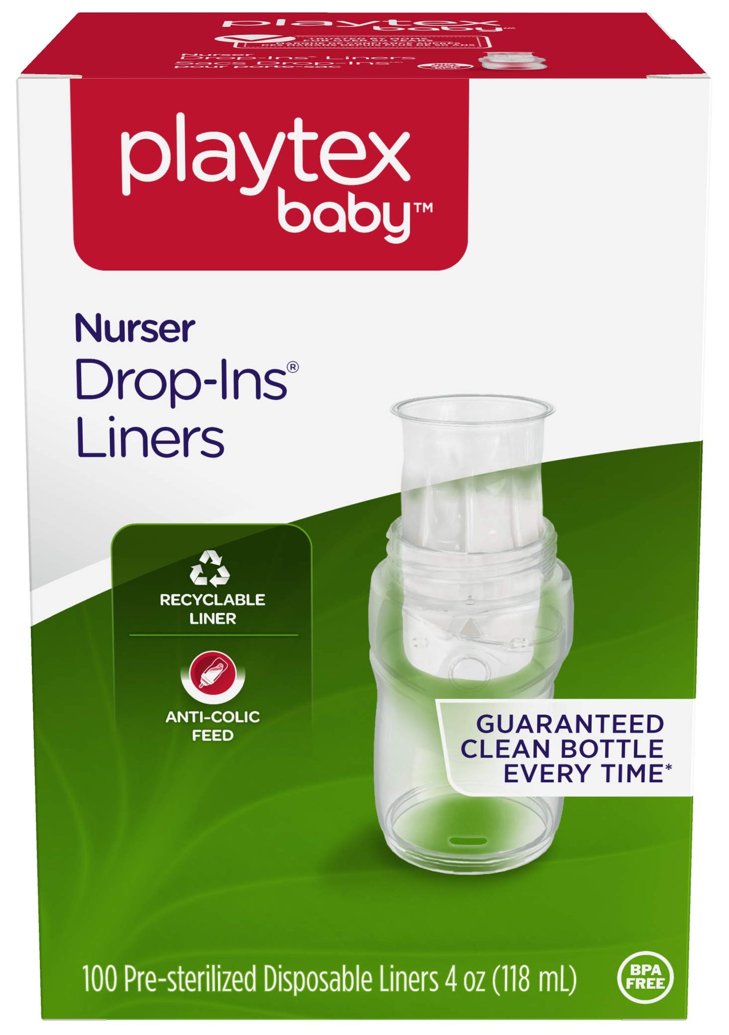Playtex Bolsas desechables para biberón, Drop Ins, 119 ml, 100 unidades (el empaque puede variar)