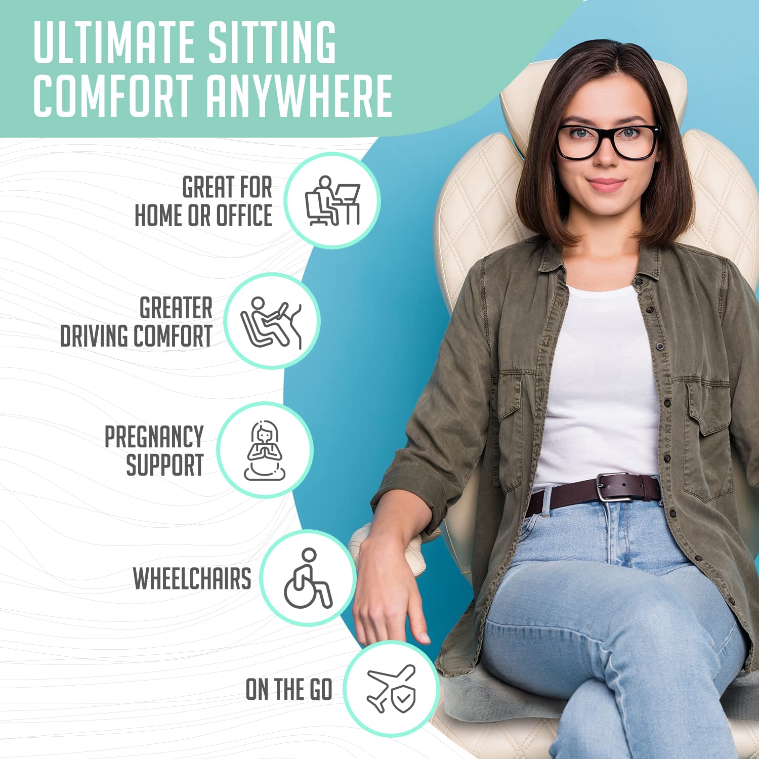 Cushy Tushy - Cojín de Asiento de Viaje Plegable de Alta Calidad para aliviar el Dolor de Espalda Baja, ciático, glúteos y coxis, para Uso en el hogar y la Oficina, Perfecto para Viajar o Conducir,